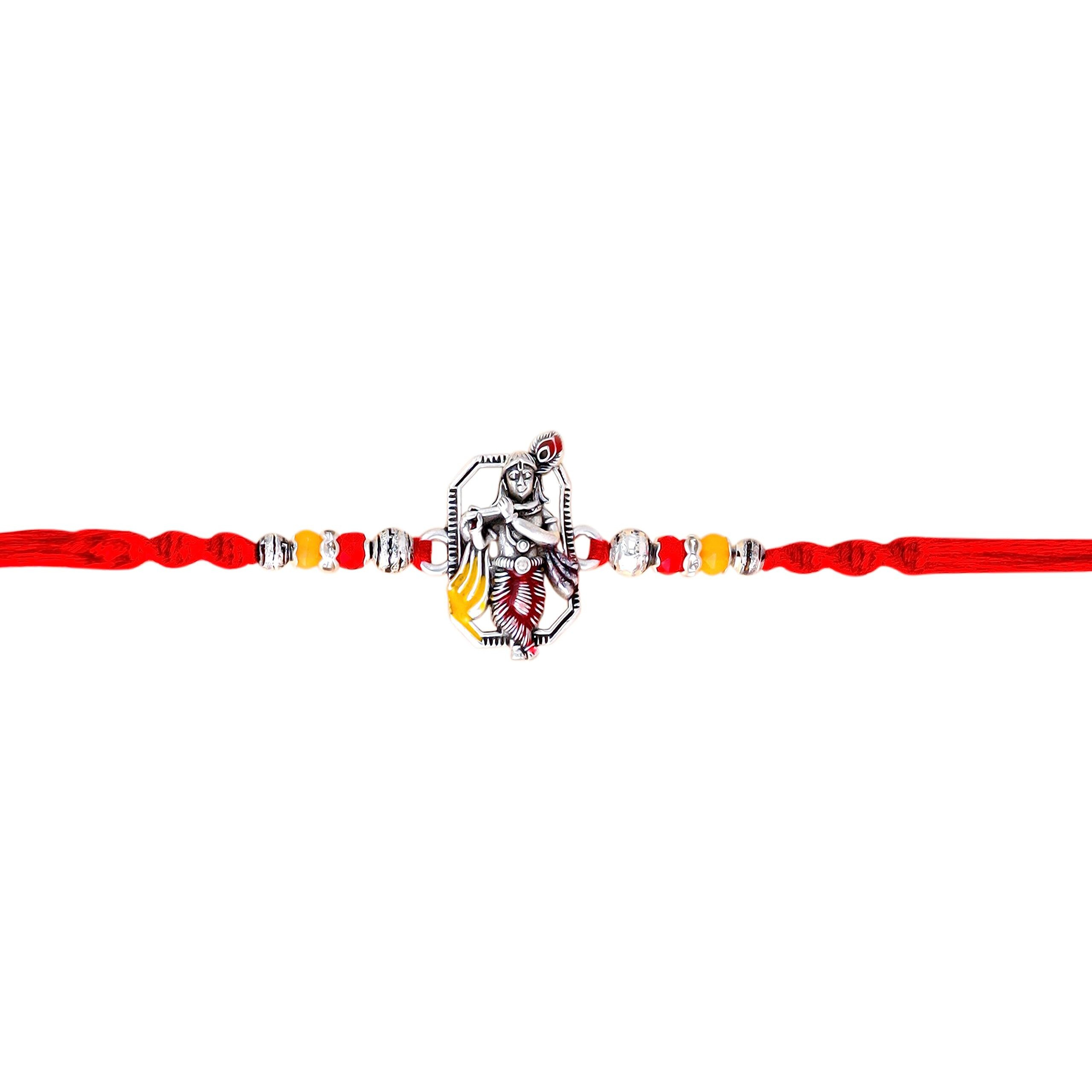 Fashion Frill Elegant Lord Krishna Passport Rakshabandhan Rakhi For Brother Bhai Men With Roli Chawal Rakhi For Brother Bhaiya Bhabhi