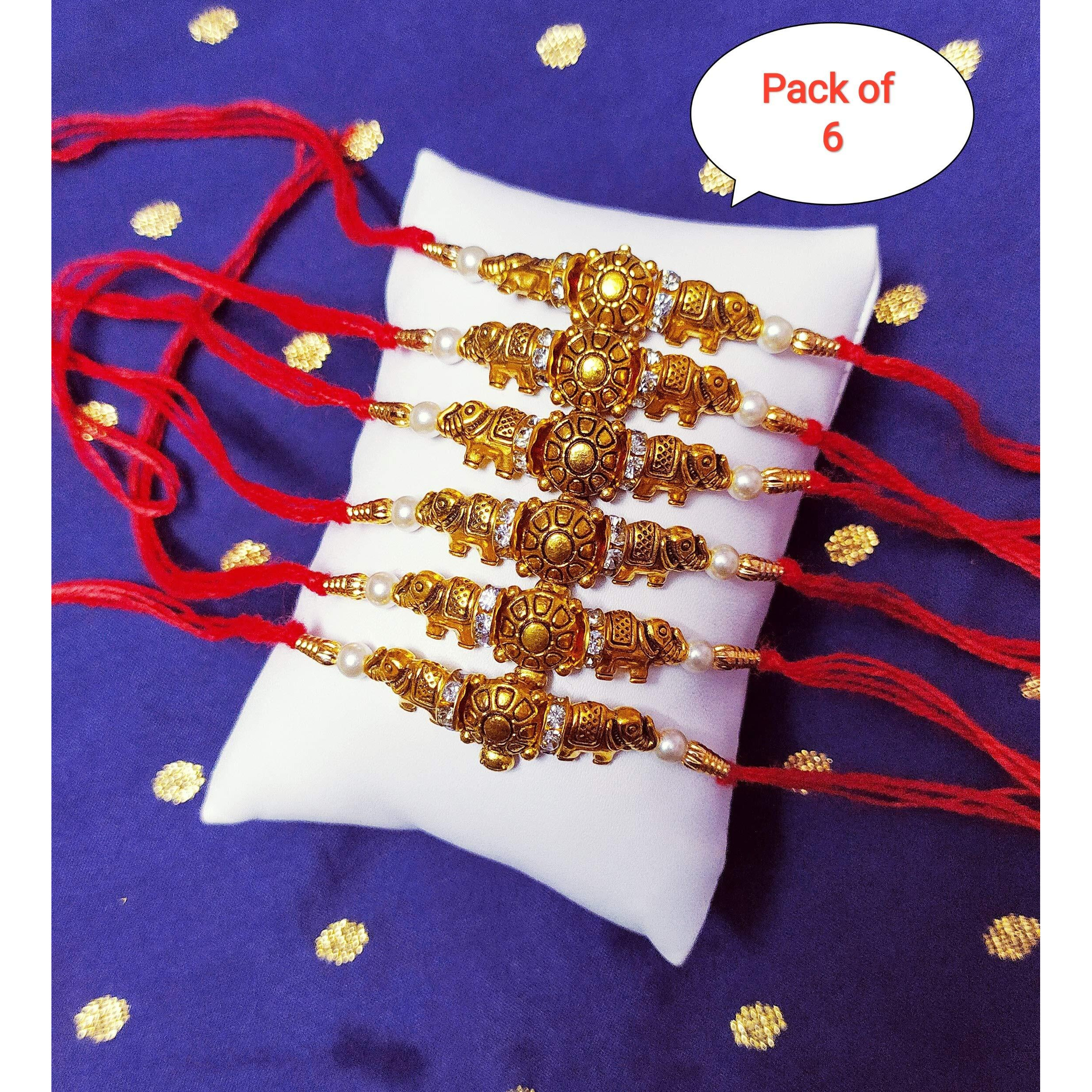 Siddhi Art Jewellery Handmade Designer Moti With Tartal Rakhi Set For Bhaiya/Rakhi For Brothers Set Of 6