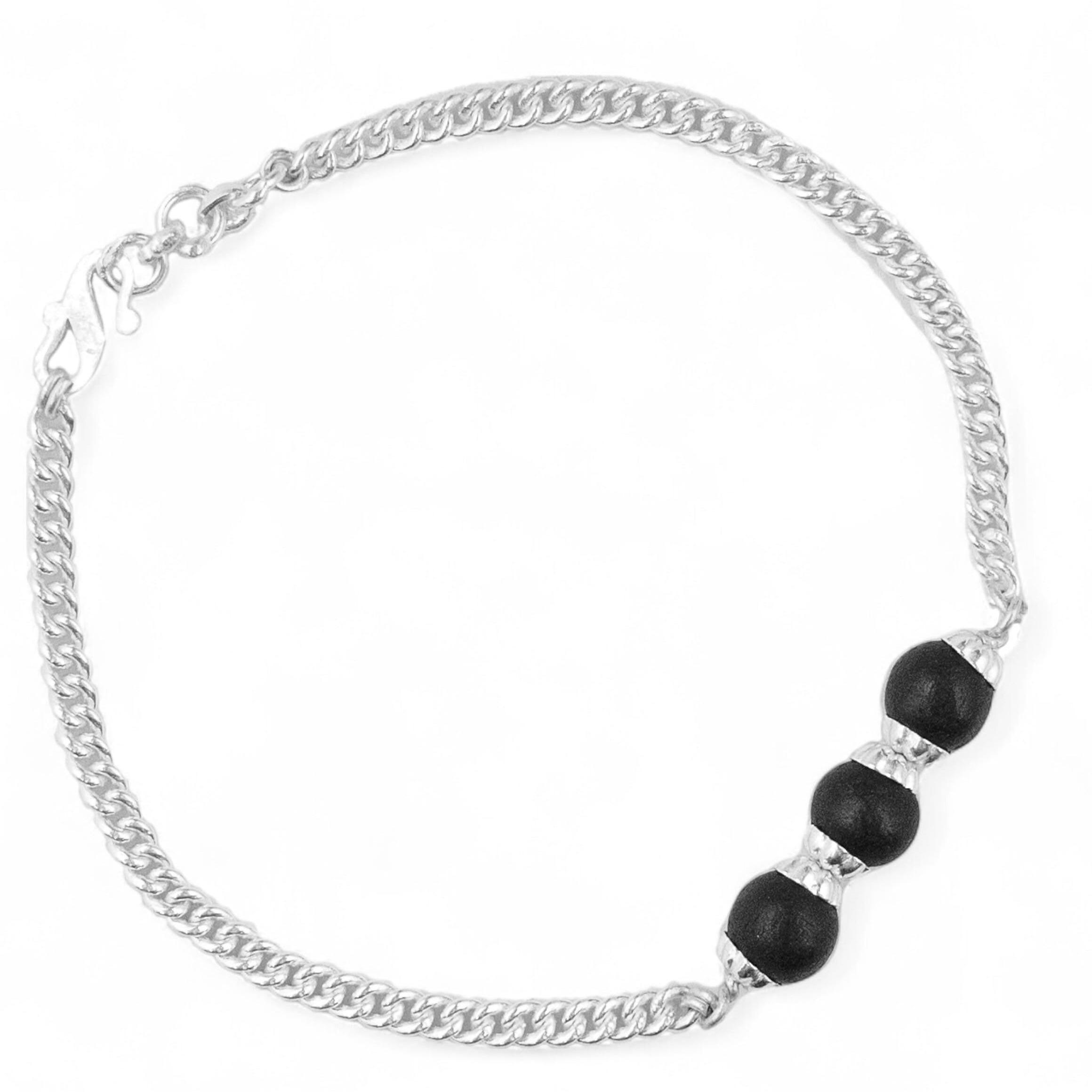 Hem Jewels Minimal Karungali Pure Silver Rakhi Bracelet For Brother | Statement Ebony Silver Rakhi For Bhaiya | Rakshabandhan Gift - Set Of 1Pc