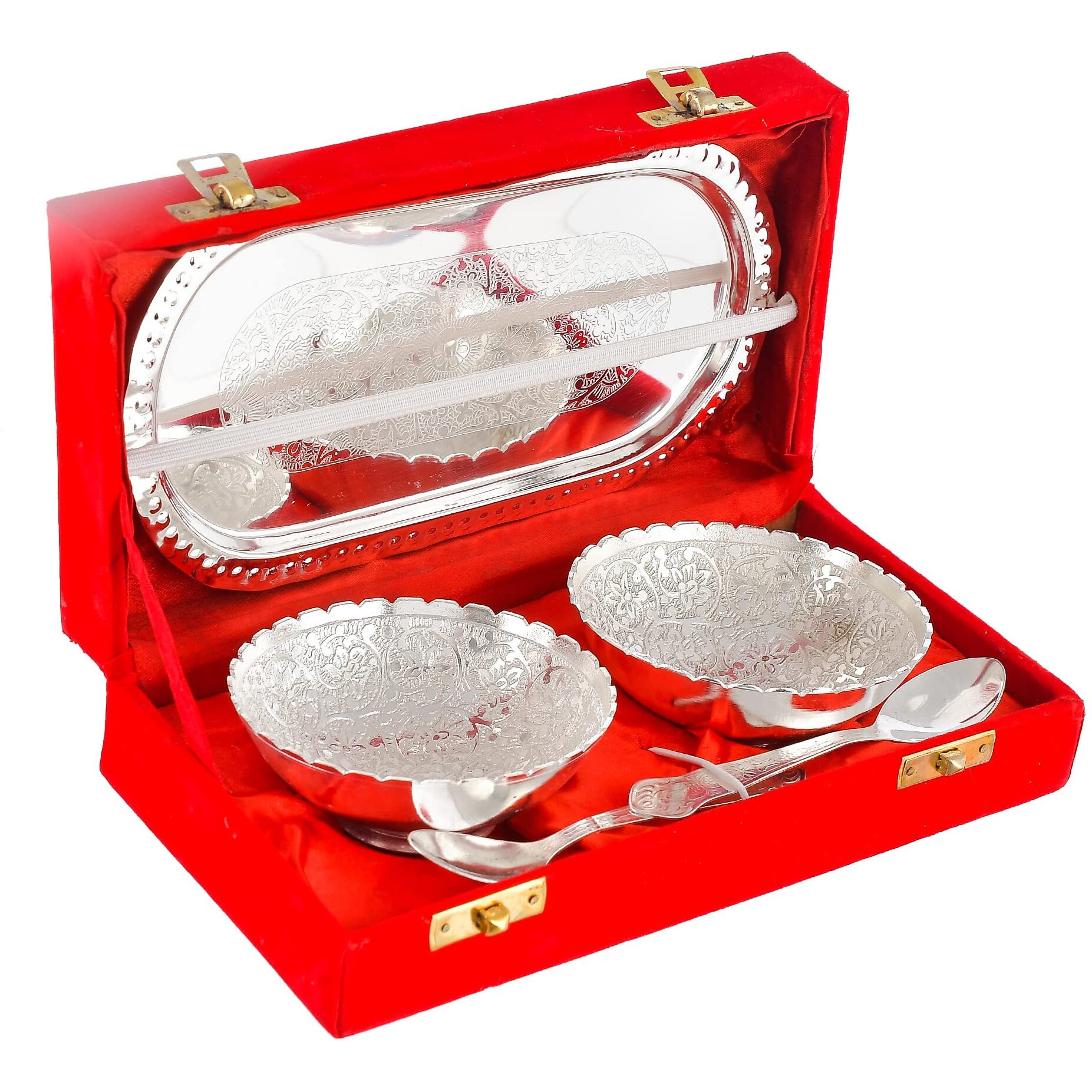 Yalambar Rakhi Gift For Brother And Bhabhi With Gift - Designer Rakhi With Rakshabandhan Special Brass Bowl With Velvet Box, Wishes Card And Roli Chawal -Yal-02-861