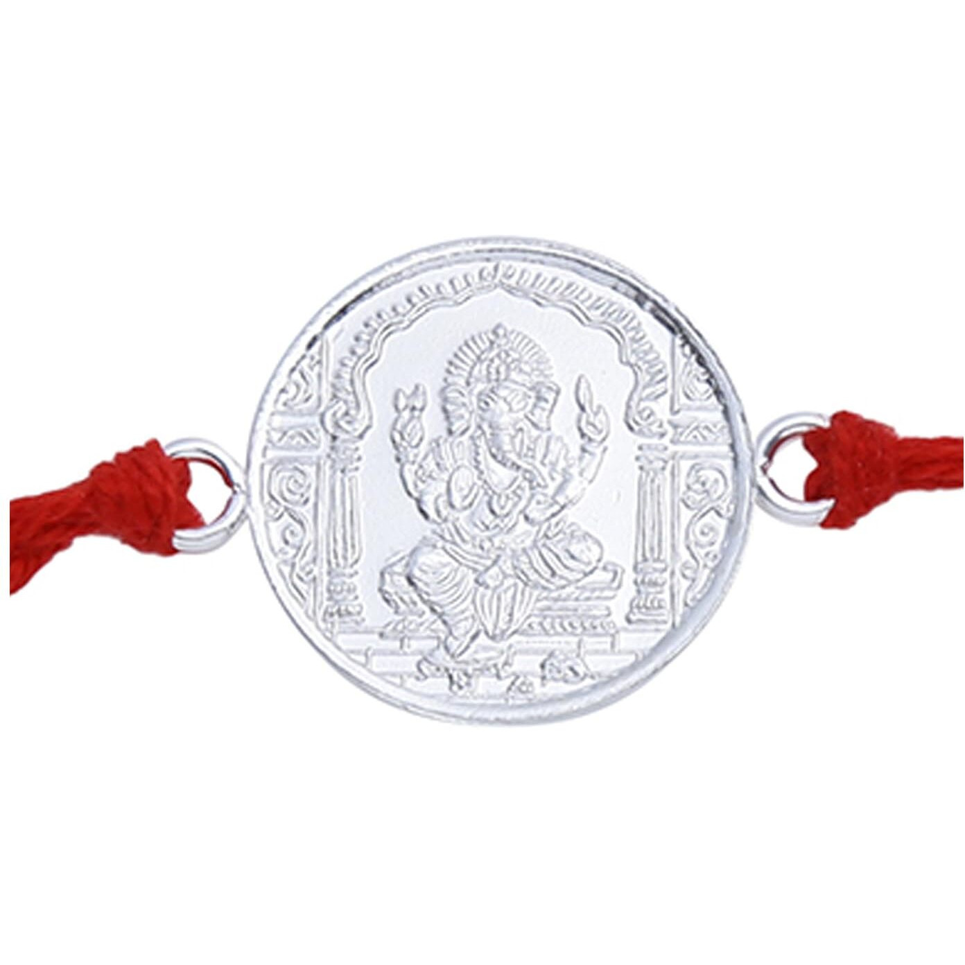 Ananth Jewels Men's Cotton 92.5 Sterling Silver Rakhi Bracelet For Brother (Red)