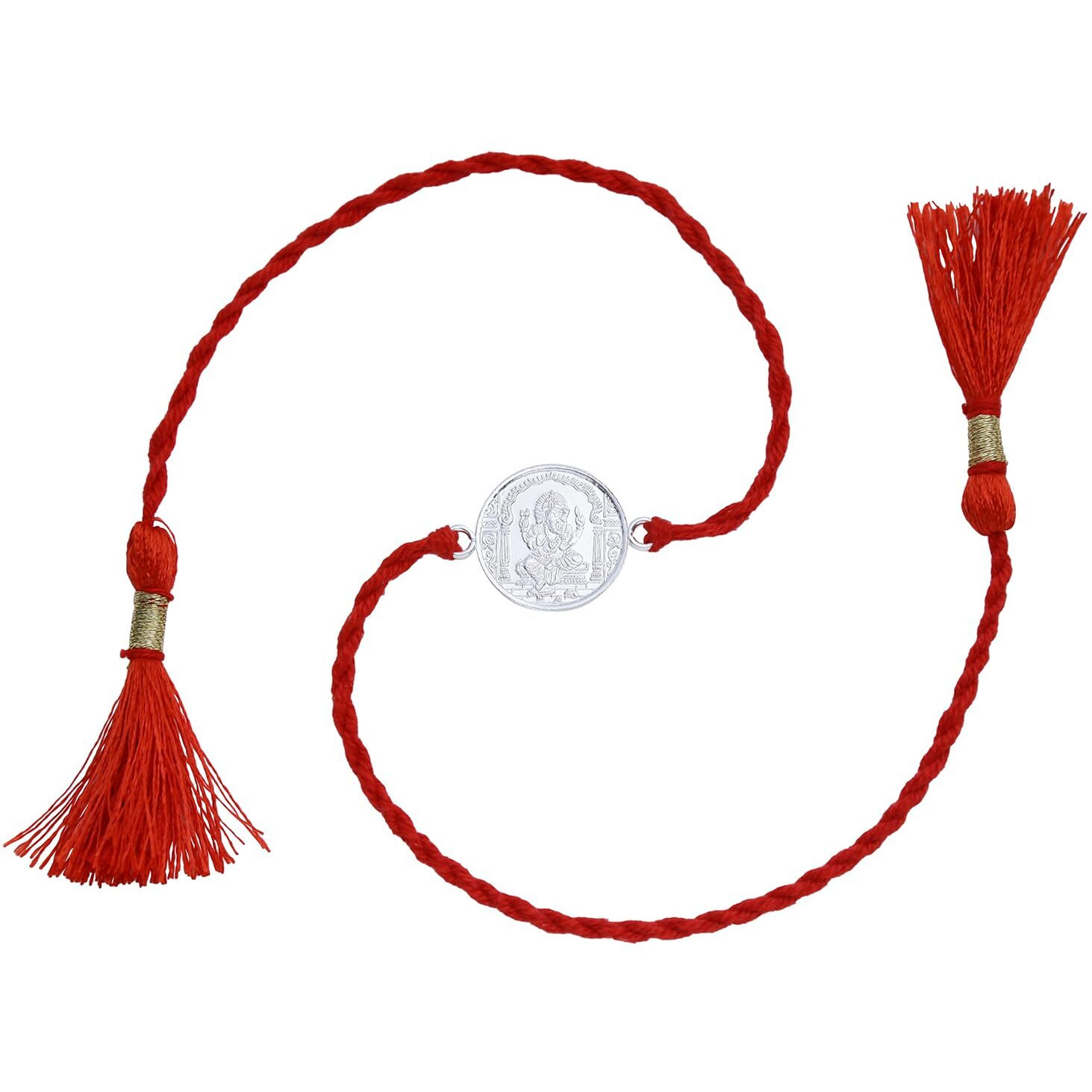 Ananth Jewels Men's Cotton 92.5 Sterling Silver Rakhi Bracelet For Brother (Red)