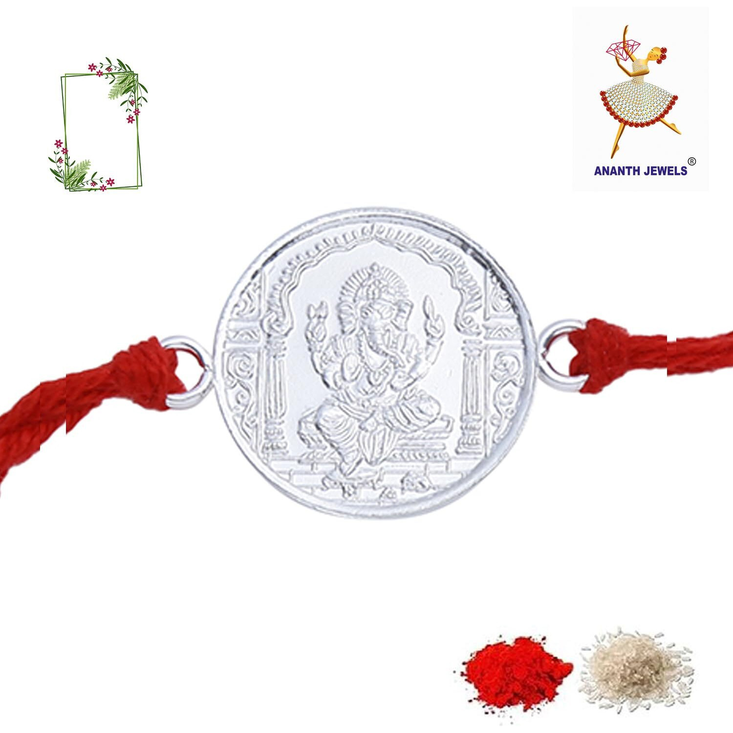 Ananth Jewels Men's Cotton 92.5 Sterling Silver Rakhi Bracelet For Brother (Red)