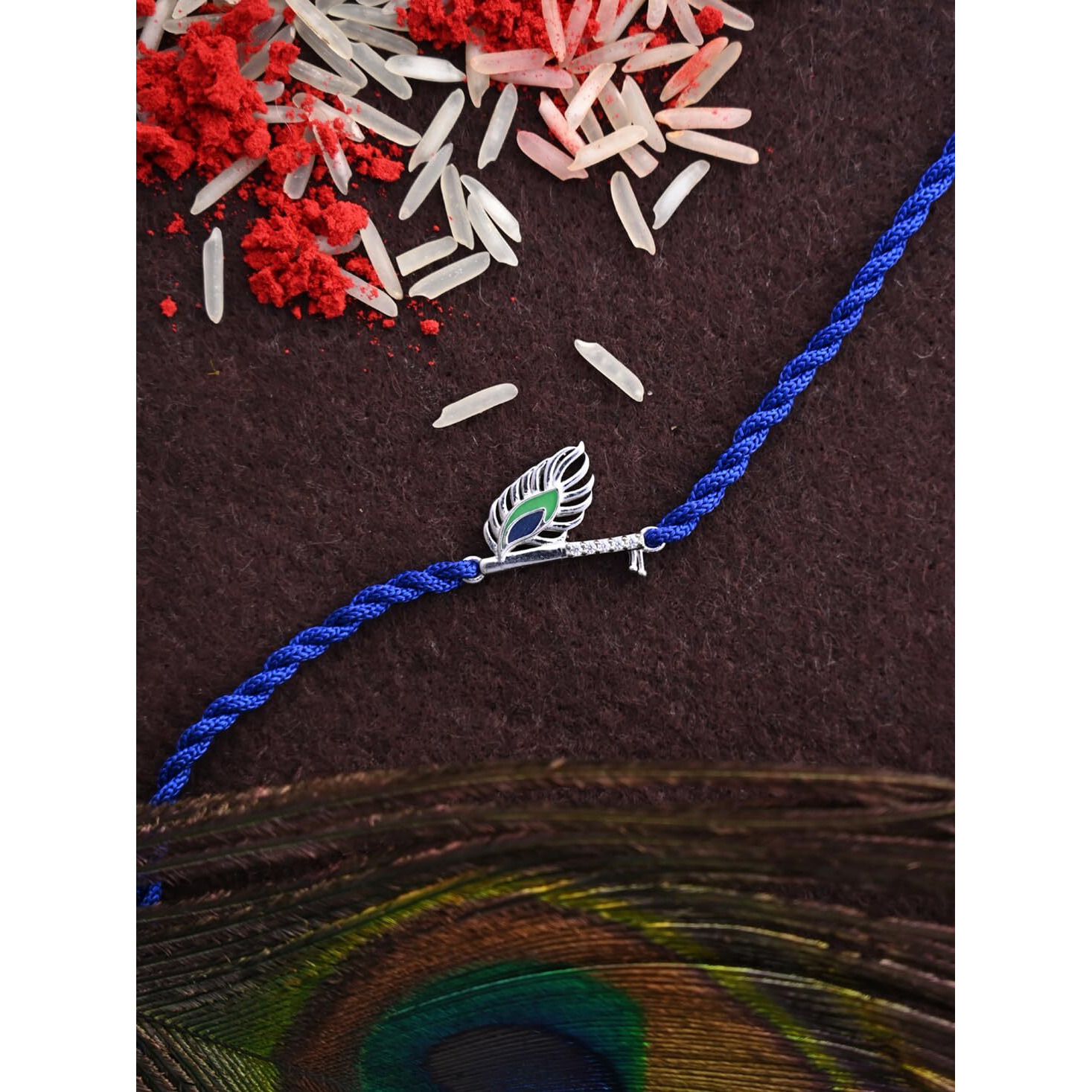 Clara 925 Sterling Silver Krishna Rakhi With Roli Chawal For Bhai Brothers | Gift For Men & Boys On Rakshabandhan