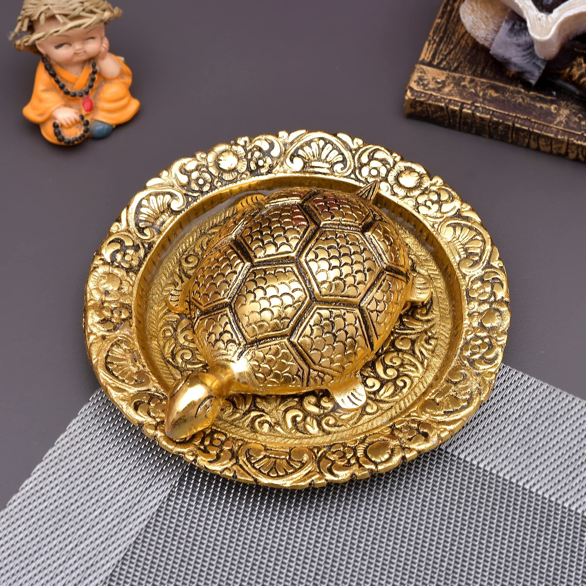 Yalambar Rakhi Gift For Brother With Rakhi Gift Combo For Brother Best Gift For Bhaiya Bhabhi + Metal Tortoise Vastu Showpiece + Rakhi Set Of-3 +Roli Chawal + Free Rakhi Card-Yal-022-23