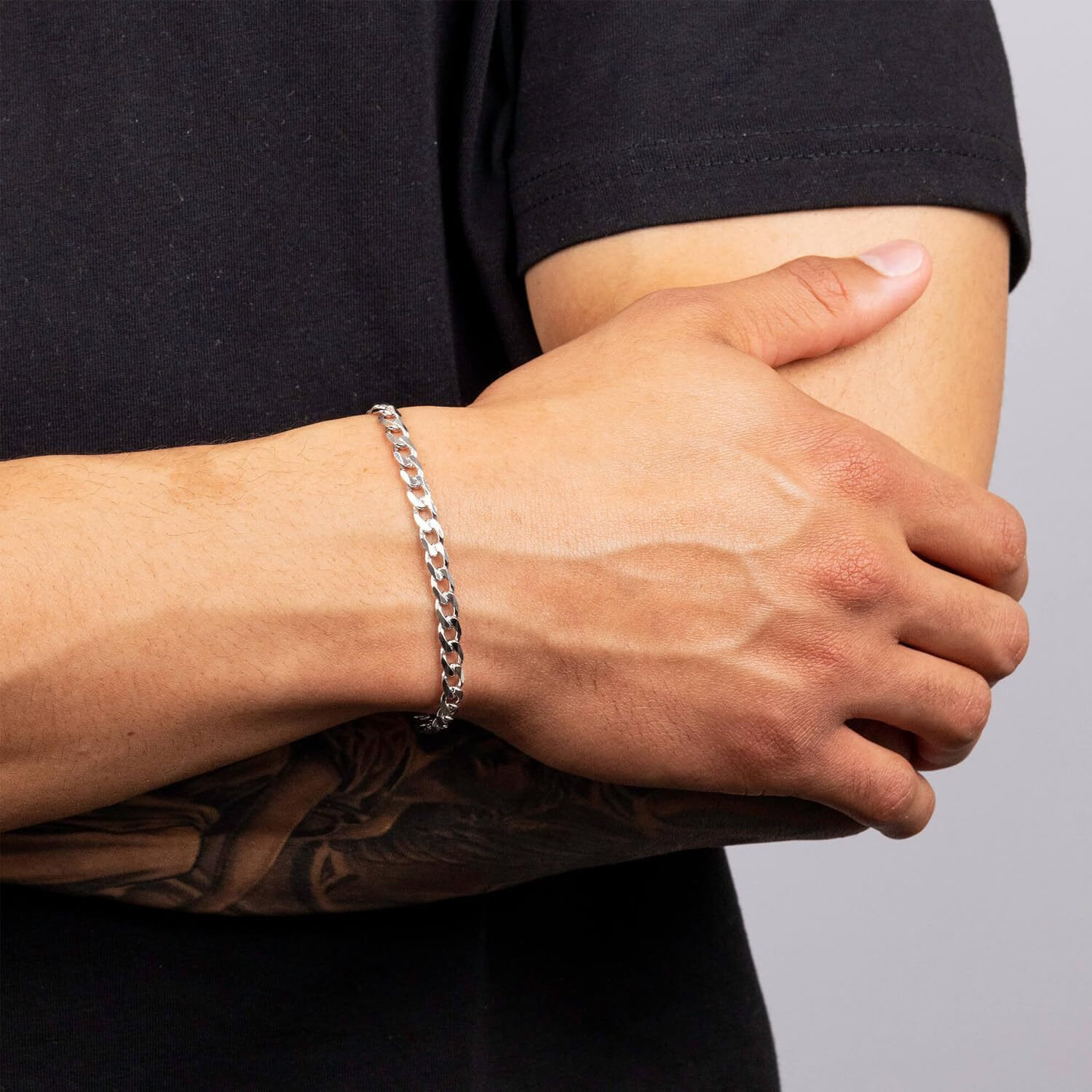 Lecalla Solid 925 Sterling Silver Curb Chain Bracelet For Men | Bis Hallmarked Italian 6Mm Diamond-Cut Cuban Link Chain Bracelet 9 Inches | Rakhi For Brother