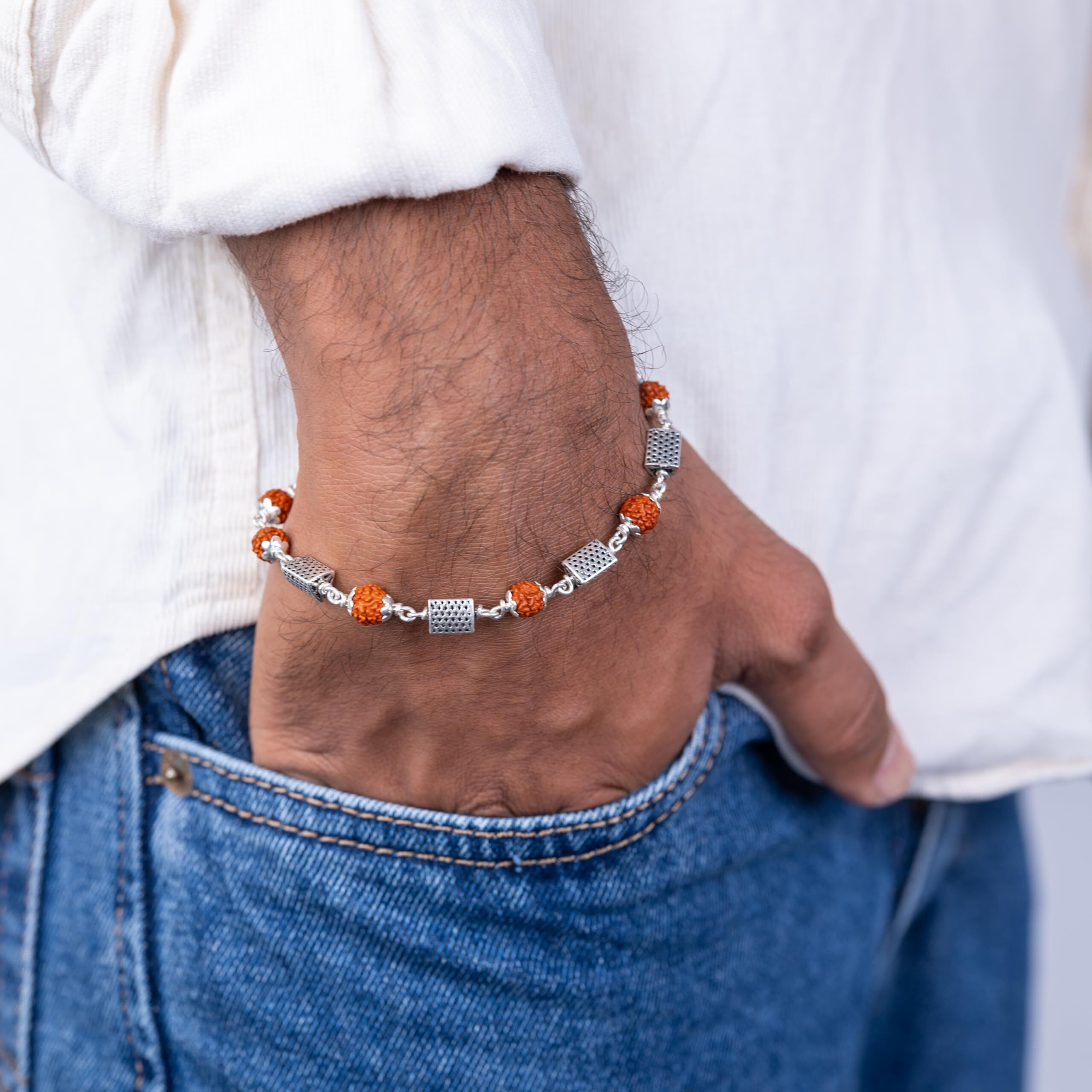 Hem Jewels Pure Silver Rudraksha Rakhi For Brother | 925 Silver Bracelet For Boys And Men | Silver Bracelet Rakhi | Silver Rakhi For Brother | Design Zen Harmony (Hjrkh9-84)
