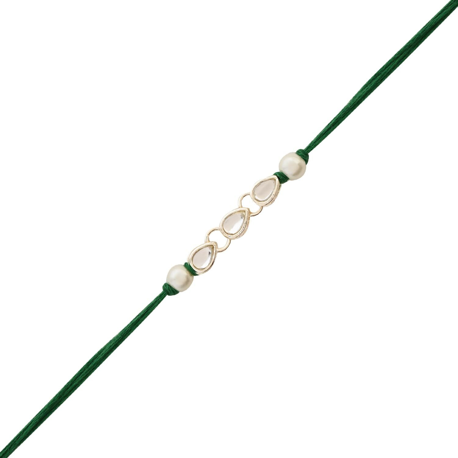 I Jewels Mens Designer Kundan Pearl Hanging Bhaiya Bhabhi Lumba Rakhi Bracelet Combo Set With Roli Chawal & Rakshabandhan Greeting Card (R161G-Co)