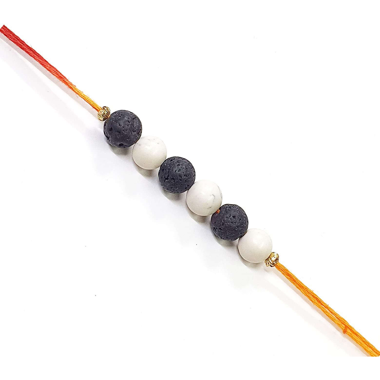 Enlinea Natural Gemstone Rakhi Free Size. Howlite And Lava 8Mm