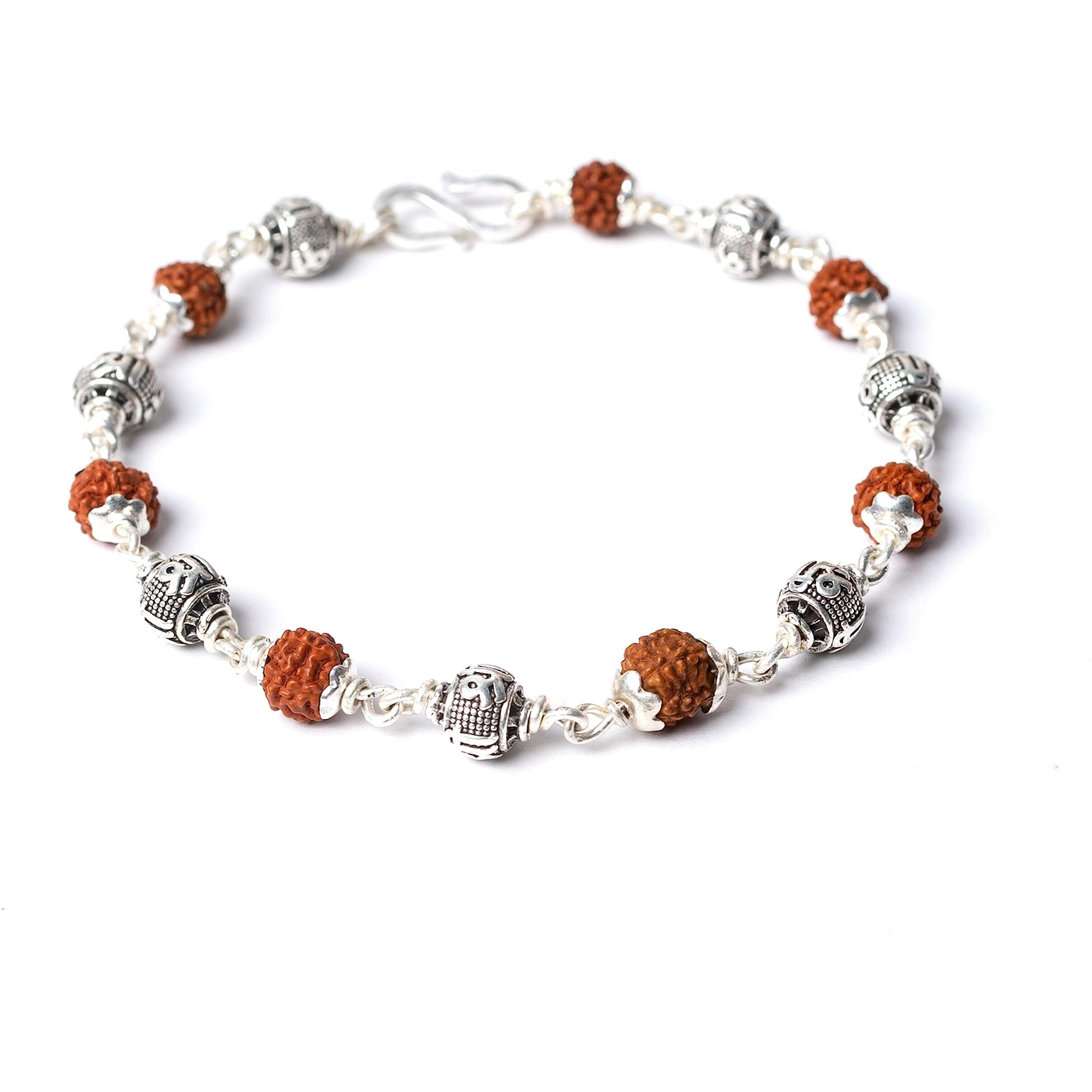 Hem Jewels Pure Silver Rudraksh Rakhi For Brother | Silver Rudaksh Bracelet For Boys And Men | Silver Rakhi | Design Shree Beads (Hjrkh-66)