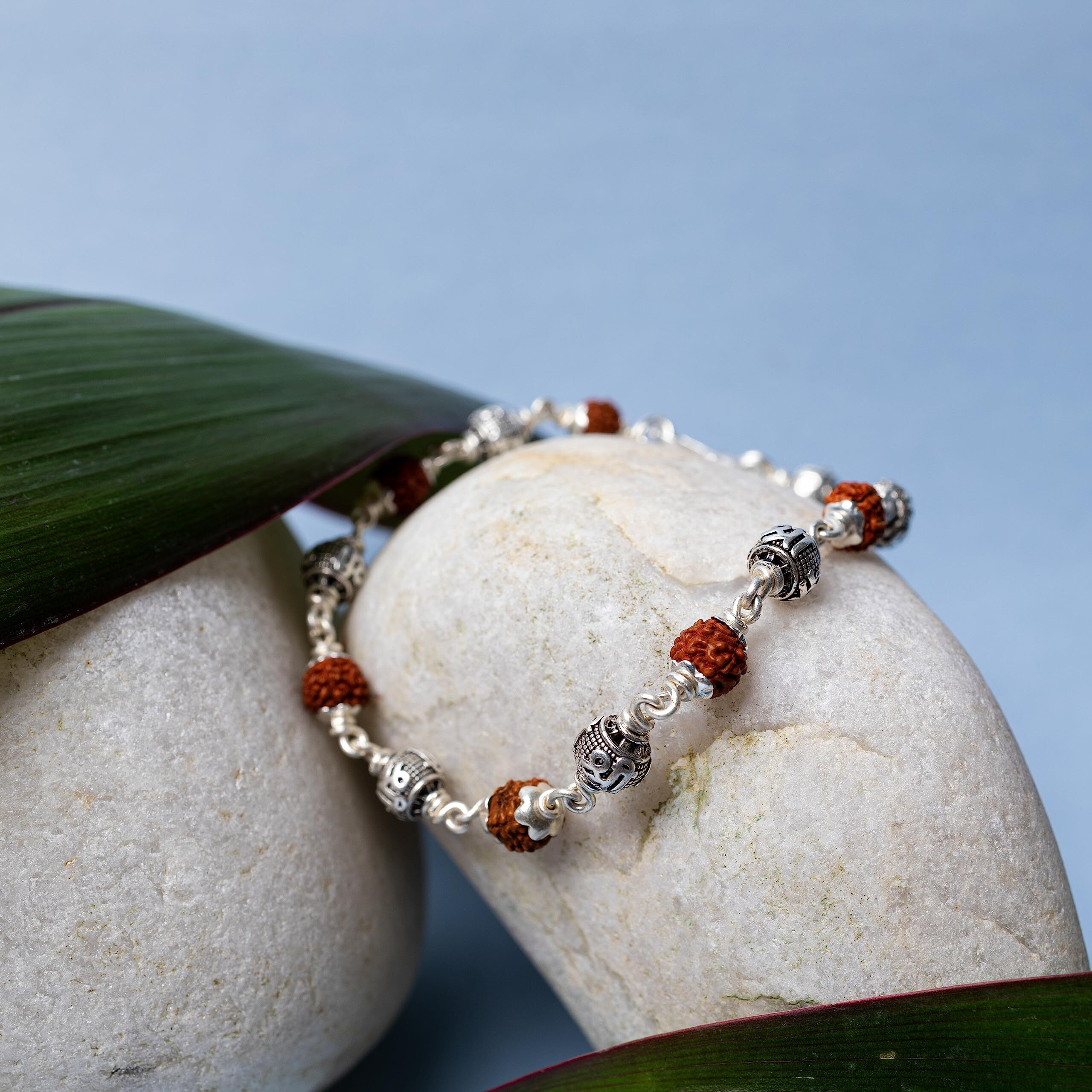 Hem Jewels Pure Silver Rudraksh Rakhi For Brother | Silver Rudaksh Bracelet For Boys And Men | Silver Rakhi | Design Shree Beads (Hjrkh-66)