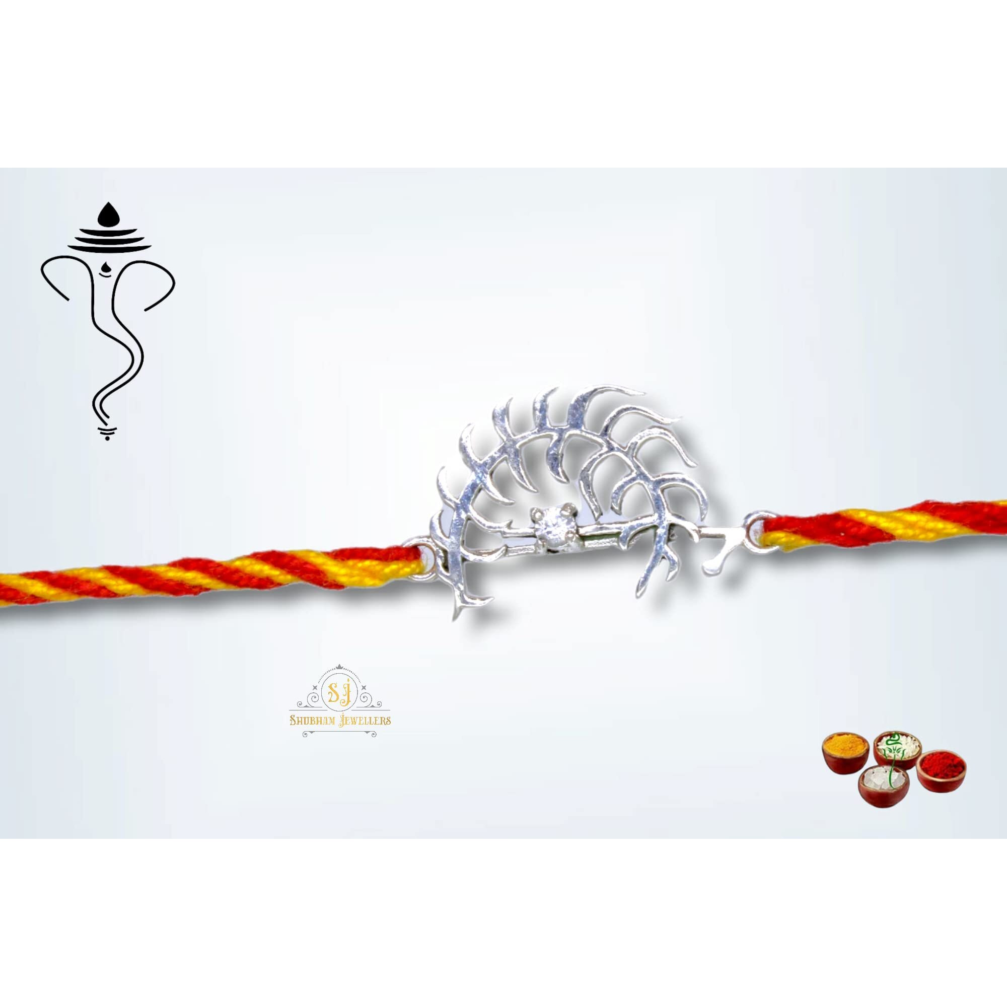 Sj Shubham Jewellers Pure 925 Sterling Silver Rakhi For Brother Charm Bracelet Raksha Bandhan With Pure Cotton Thread For Men, Boys, Rakhis Vajra