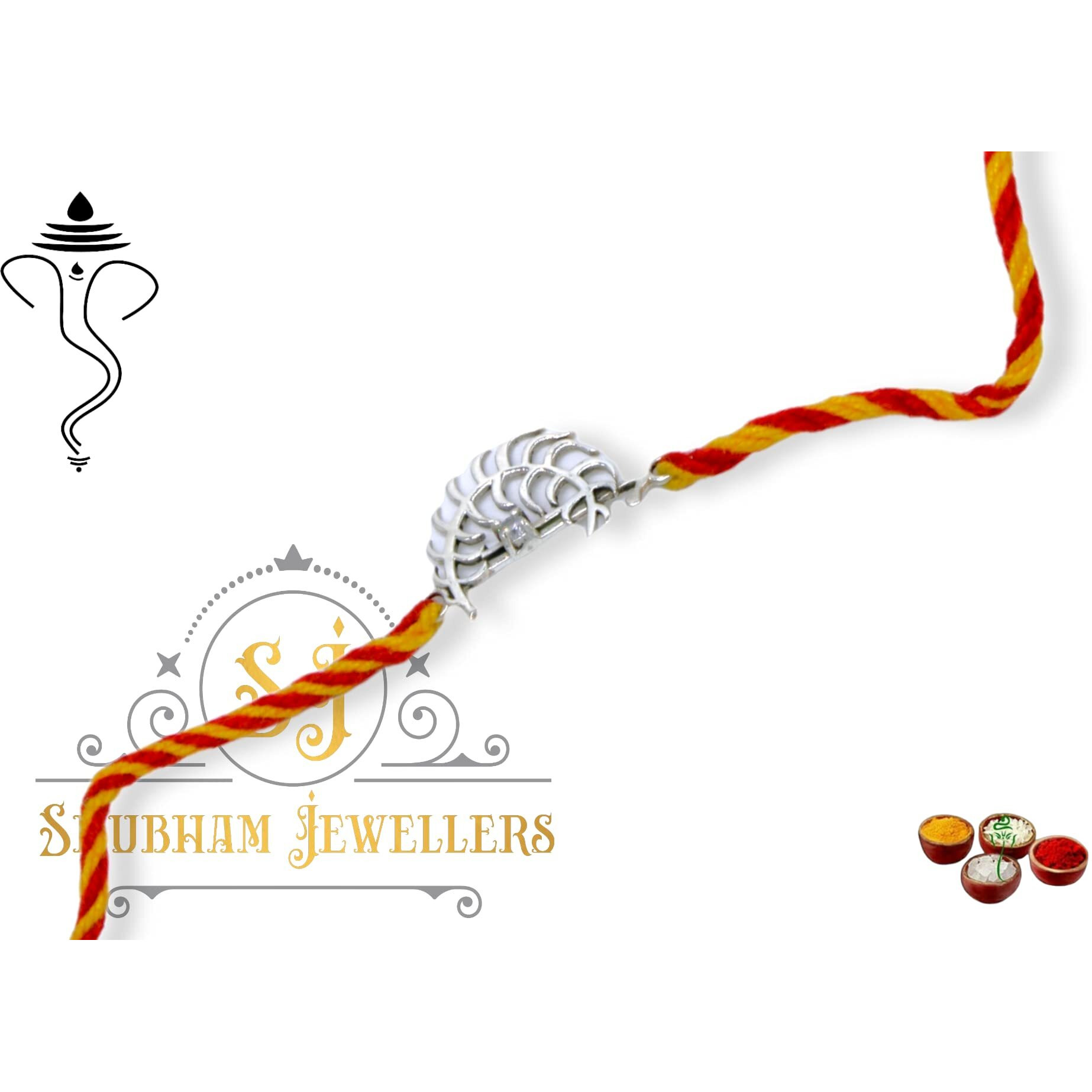 Sj Shubham Jewellers Pure 925 Sterling Silver Rakhi For Brother Charm Bracelet Raksha Bandhan With Pure Cotton Thread For Men, Boys, Rakhis Vajra