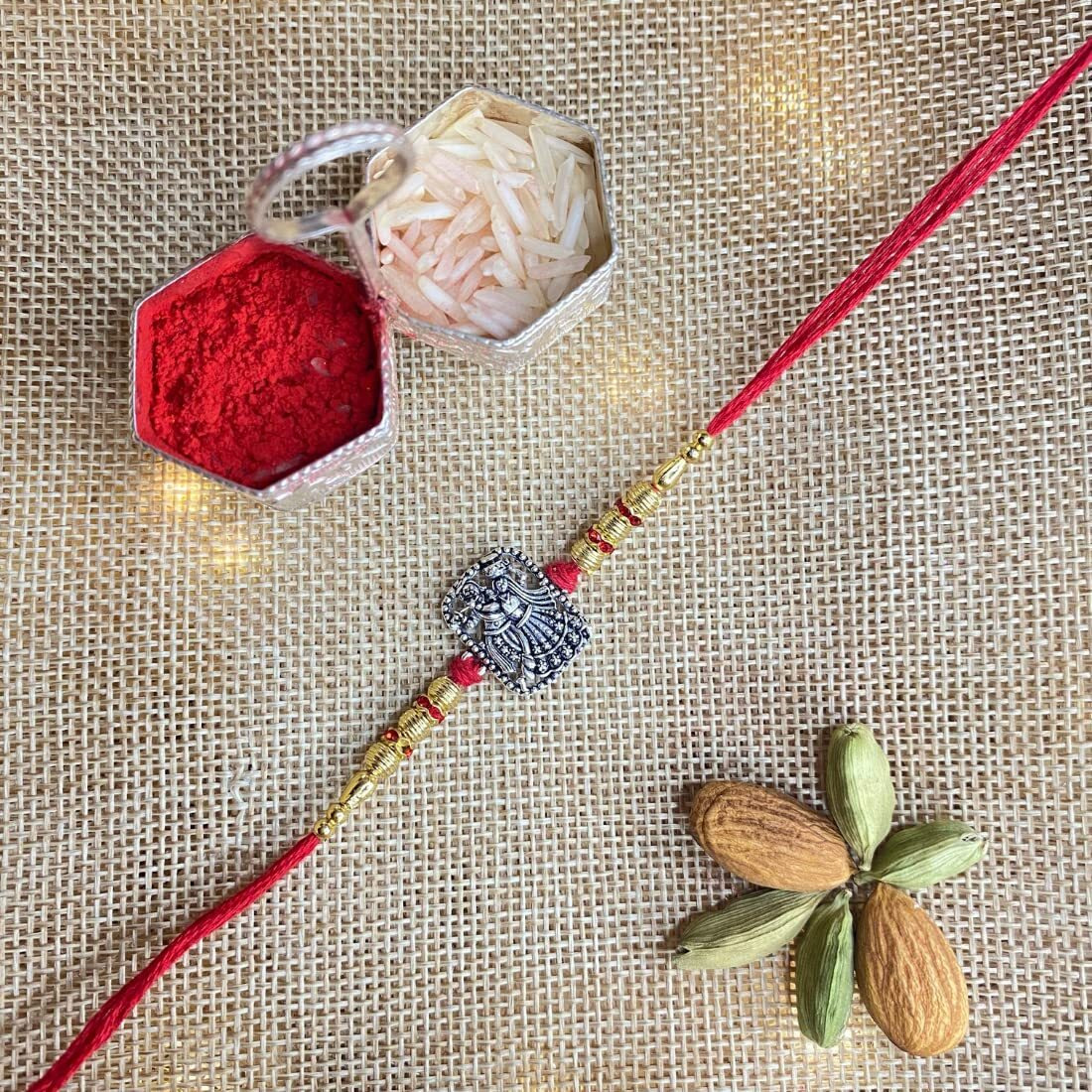 Hem Jewels Pure Silver Rakhi For Brother With Cotton Thread | Silver Rakhi With Radhe Krishna Motif | Silver Rakhi For Boys | (Hj_Rkh1X9)