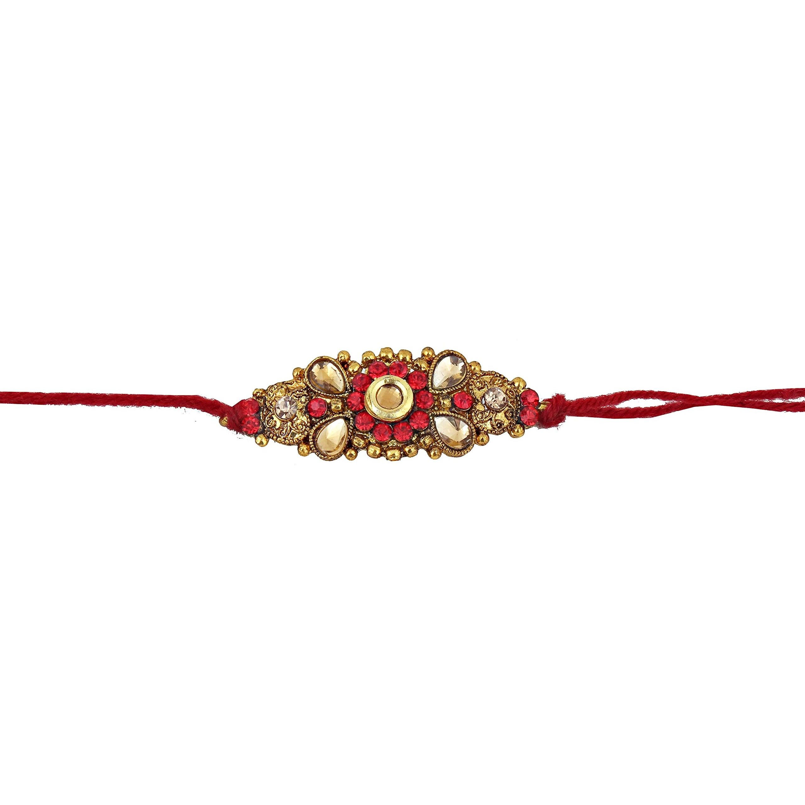 Lucky Jewellery 18 K Gold Plated Rakhi Collection Rakshabandan Rakhee Bracelet For Bro/Brother/Bhaiya/Bhai/Bhabhi Rakshasutra (220-P3R1-236-B-Lct-Red-2)