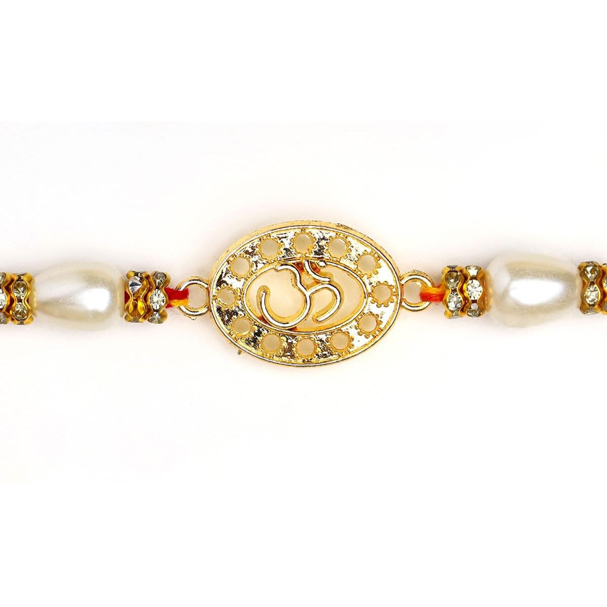 Accessher Mens Traditional Gold Plated Metallic Om Design Deity Inspired Rakhi For Beloved Brother Pack Of 1 With Roli Kumkum Packets And Happy Rakshabandhan Card