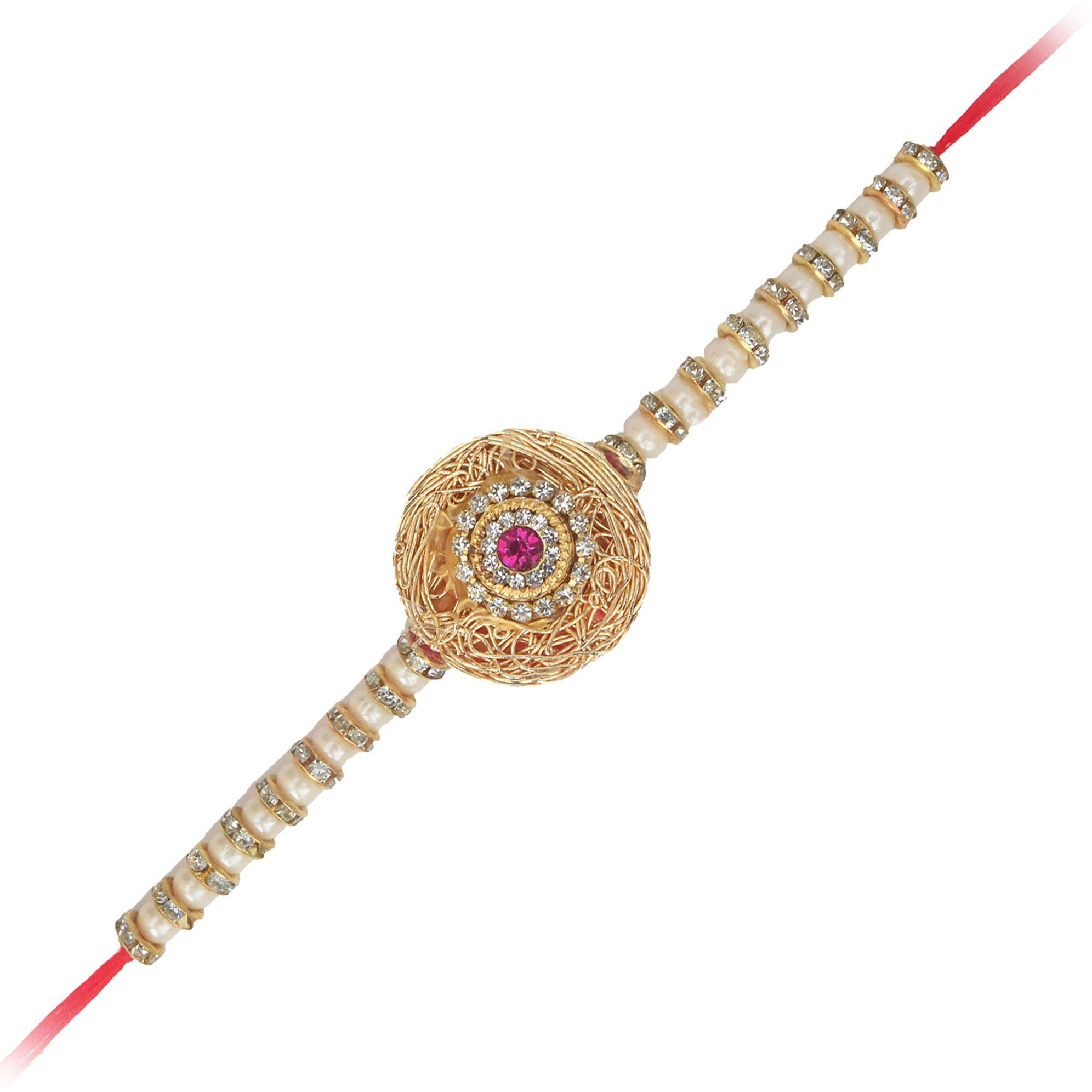 Alaukik Bhaiya - Bhabhi Handmade Rakhi/Stone Thread Rakhi For Bhaiya/Peacock Lumba Rakhi For Bhabhi/With Jute Bag Packaging/Roli And Chawal