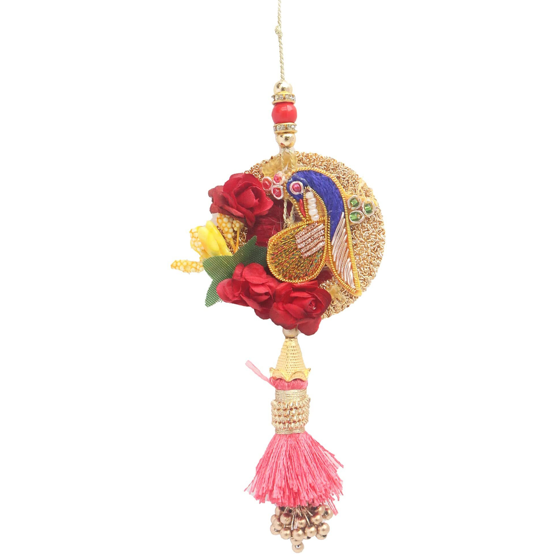 Alaukik Bhaiya - Bhabhi Handmade Rakhi/Stone Thread Rakhi For Bhaiya/Peacock Lumba Rakhi For Bhabhi/With Jute Bag Packaging/Roli And Chawal