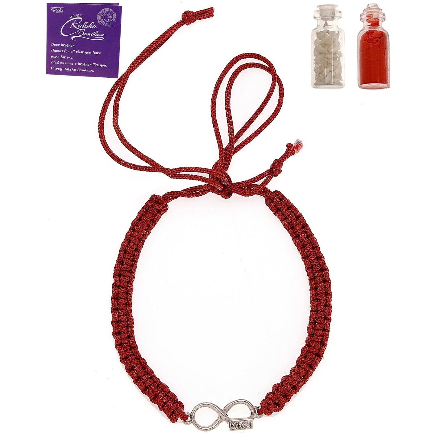 Sukkhi Rakhi 925 Sterling Silver Infinity Bro Rakhi Bracelet For Men With Roli Chawal & Free Greeting Card With Certificate Of Authenticity | 925 Silver Rakhi For Brother | Rak106990