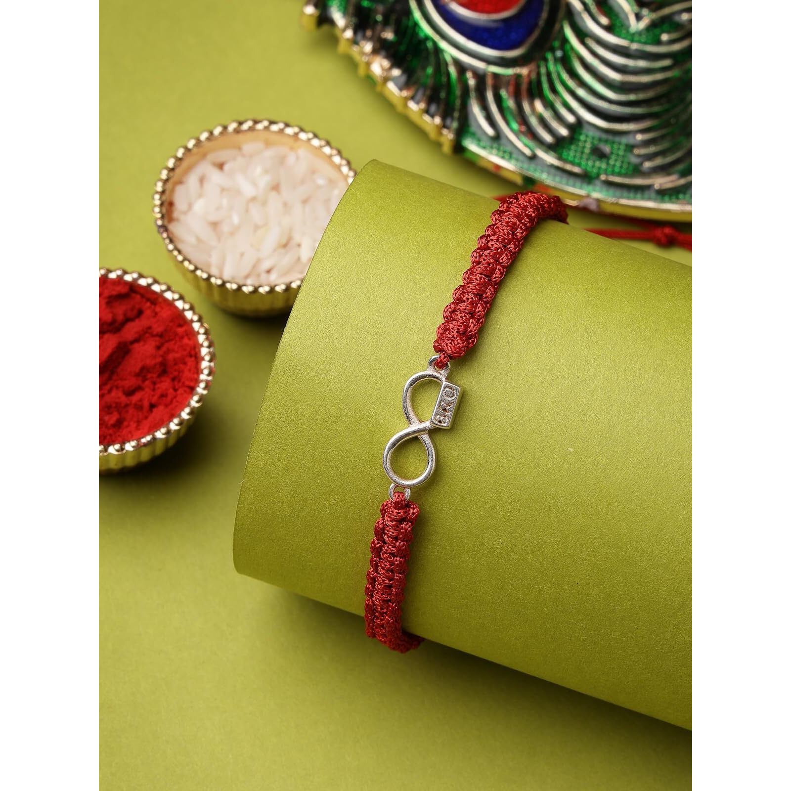 Sukkhi Rakhi 925 Sterling Silver Infinity Bro Rakhi Bracelet For Men With Roli Chawal & Free Greeting Card With Certificate Of Authenticity | 925 Silver Rakhi For Brother | Rak106990