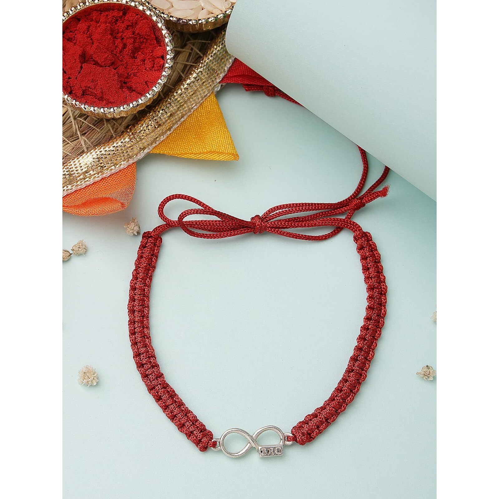 Sukkhi Rakhi 925 Sterling Silver Infinity Bro Rakhi Bracelet For Men With Roli Chawal & Free Greeting Card With Certificate Of Authenticity | 925 Silver Rakhi For Brother | Rak106990