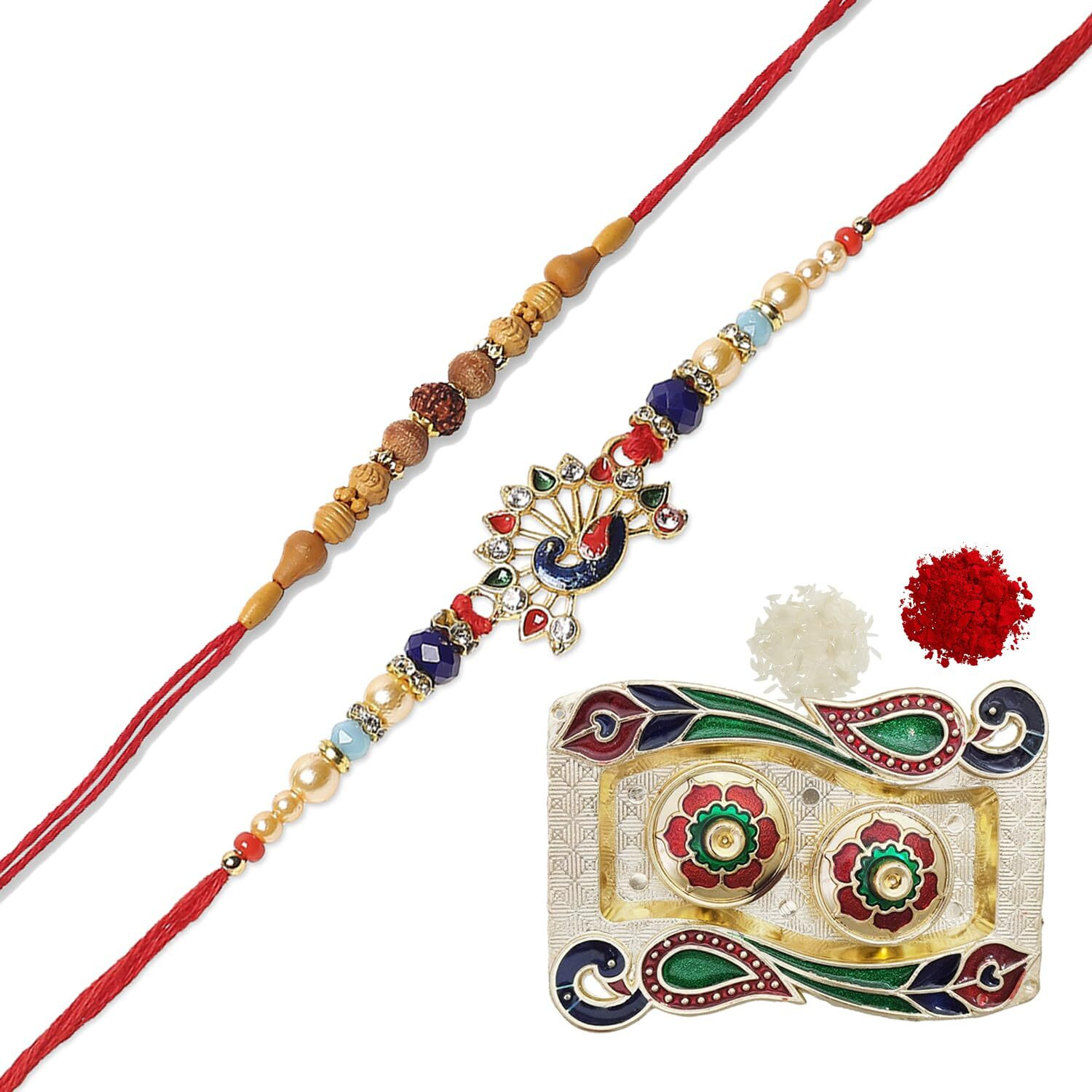 Young & Forever Gift Combo Of Rakhi Set With Rakhi Thali For Men Rakhi For Brother Rakhi Set Rakhi Combo Bhaiya Rakhi Combo Rakhi Set Of 2 Peacock Rudraksha Chandan Rakhi