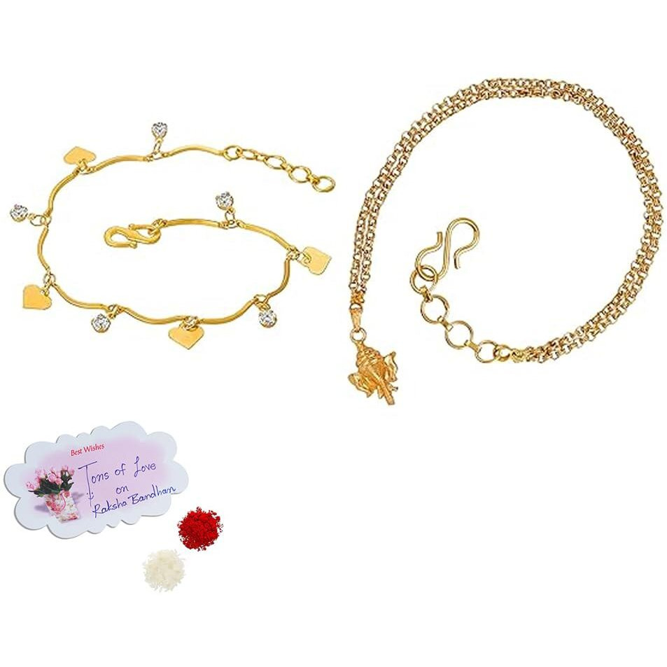 Jfl Unisex Adult - Jewellery For Less Combo Of One Gram Gold Plated Ganesha & Heart Design Adjustable Rakhi Bracelet For Bhaiya Bhabhi Couple,Valentine