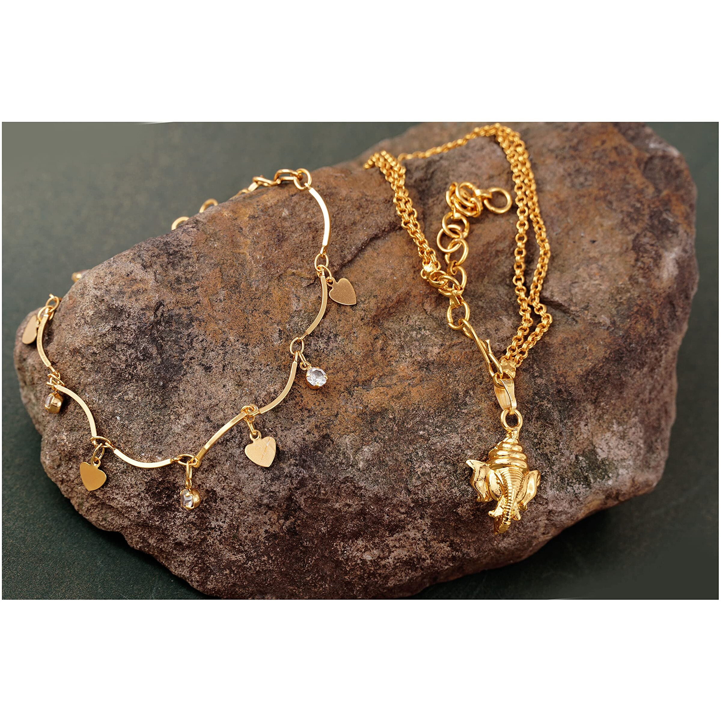 Jfl Unisex Adult - Jewellery For Less Combo Of One Gram Gold Plated Ganesha & Heart Design Adjustable Rakhi Bracelet For Bhaiya Bhabhi Couple,Valentine