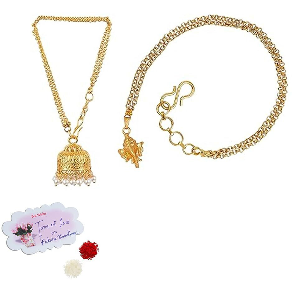 Jfl Unisex Adult - Jewellery For Less Combo Of One Gram Gold Plated Ganesha & Jhumki Rakhi Bracelet For Bhaiya Bhabhi,Valentine
