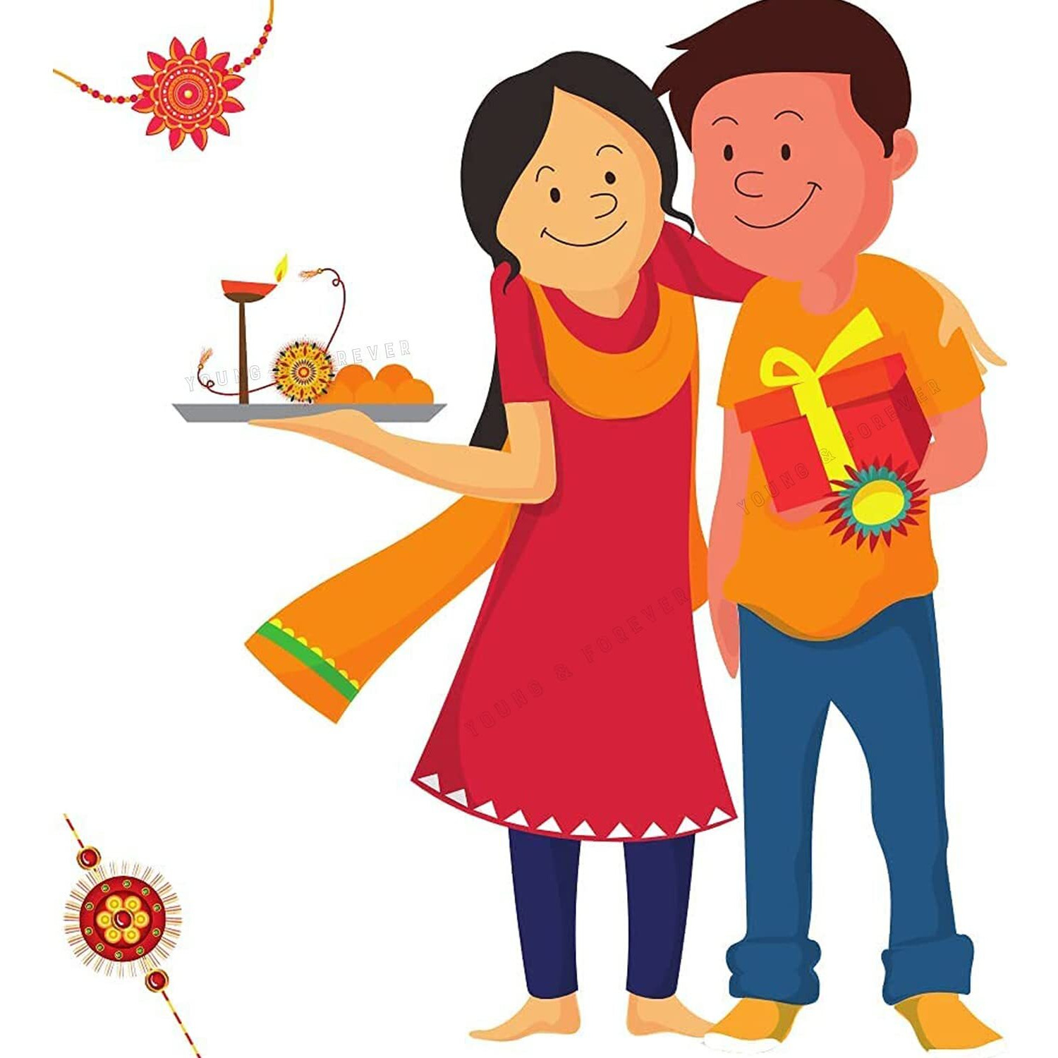 Young & Forever Gift Combo Of Rakhi Set For Men Rakhi For Brother Rakhi Set Rakhi Combo Bhaiya Rakhi Combo Rakhi Set Of 5 Rudraksha Sandalwood Ad Crystal Rakhi