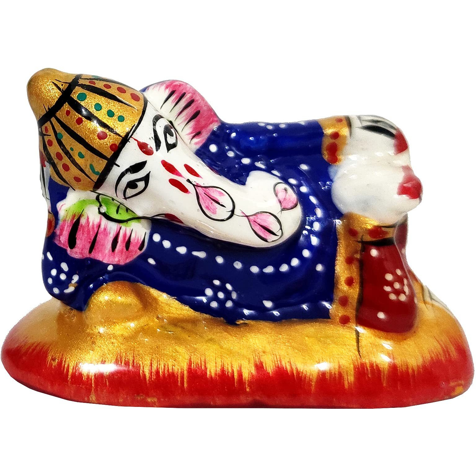 Purpledip Rakshabandhan Set Ganesha Metal Idol With Meenakari Painting, 2 Designer Rakhi, Roli Tika (Rakhi82)