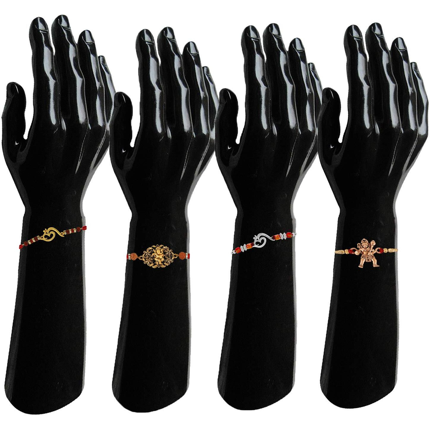 Mahi Combo Of Om, Ganesha And Hanuman Rakhis With Crystals And Rudraksha For Adorable Brothers Rco1105121M