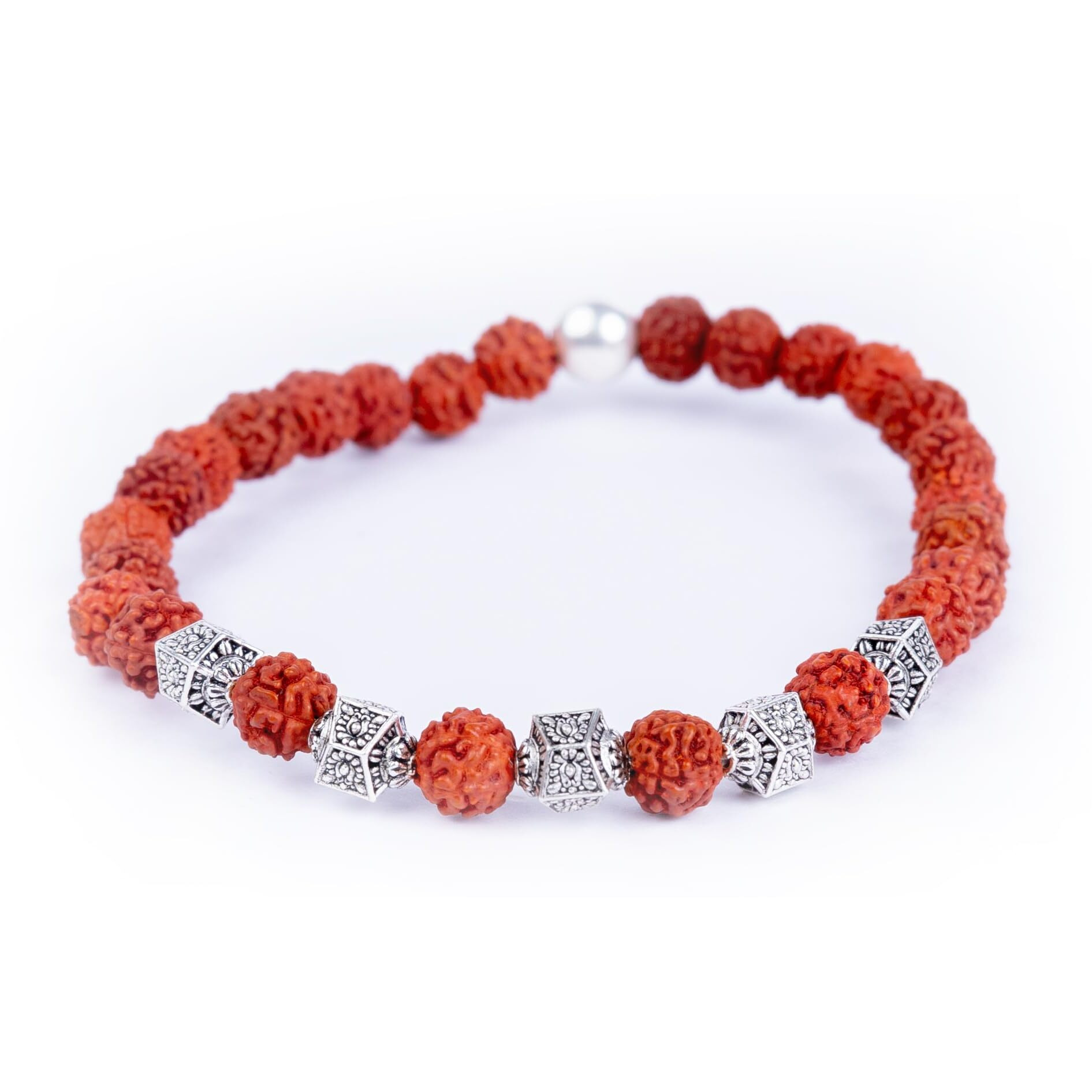Hem Jewels 925 Pure Silver Rudraksha Rakhi For Brother | Strechable Silver Bracelet For Boys And Men | Silver Bracelet Rakhi | Original Rudraksha | Design Dreamweaver (Hjrkh-Eb4)