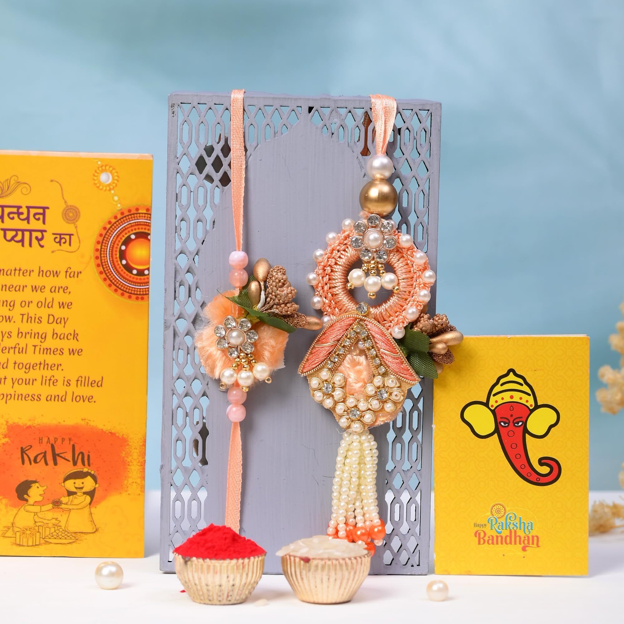 Craftvatika Rakhi Chocolate Gift Combo For Brother And Bhabhi Couple Rakhi For Bhaiya Bhabhi With Celebration Chocolate Gift Hamper, Thread Kundan Lumba Pair Couple