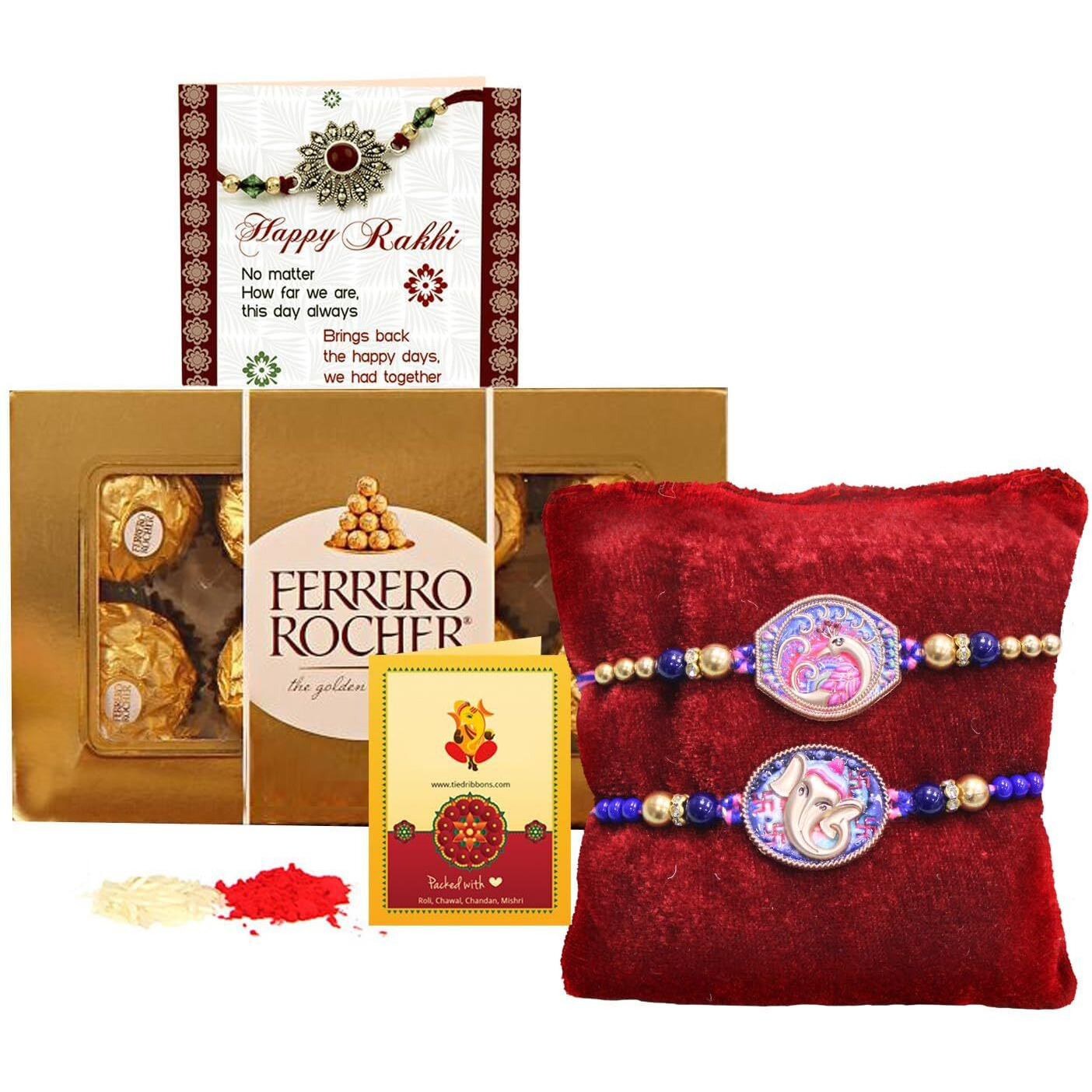 Tied Ribbons Rakhi Gift For Brother With Chocolate Hamper - Set Of 2 Premium Rakhi For Bhaiya Bhabhi Kids Brother Boys Men With Chocolate Box Card & Roli Chawal