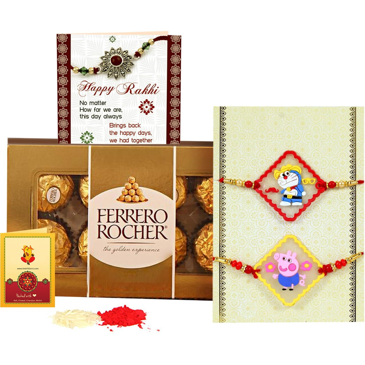 Tied Ribbons Rakhi For Kids With Gift Chocolate Combo - Set Of 2 Peppa Pig Doraemon Cartoon Rakhi For Kids Boys Baby Brother With Chocolate Box Greeting Card And Roli Chawal