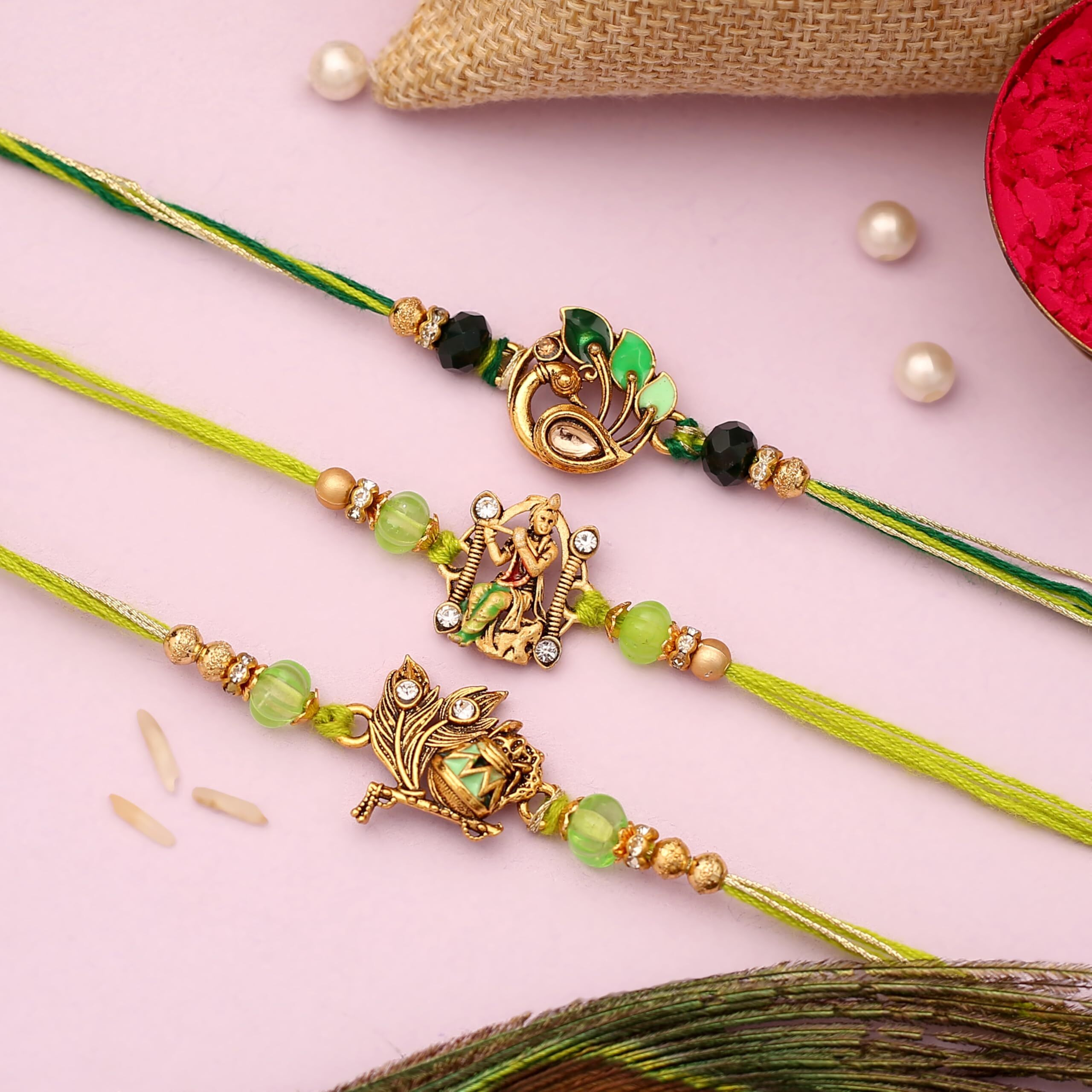 The Purple Tree Raksha Bandhan Gift Combo With Rakhi And Premium Milk Chocolates | 3 Pc Kanha Ji Rakhis For Brother With Chocolate, Roli Chawal And Card | Rakshabandhan Gift Hamper For Bhai