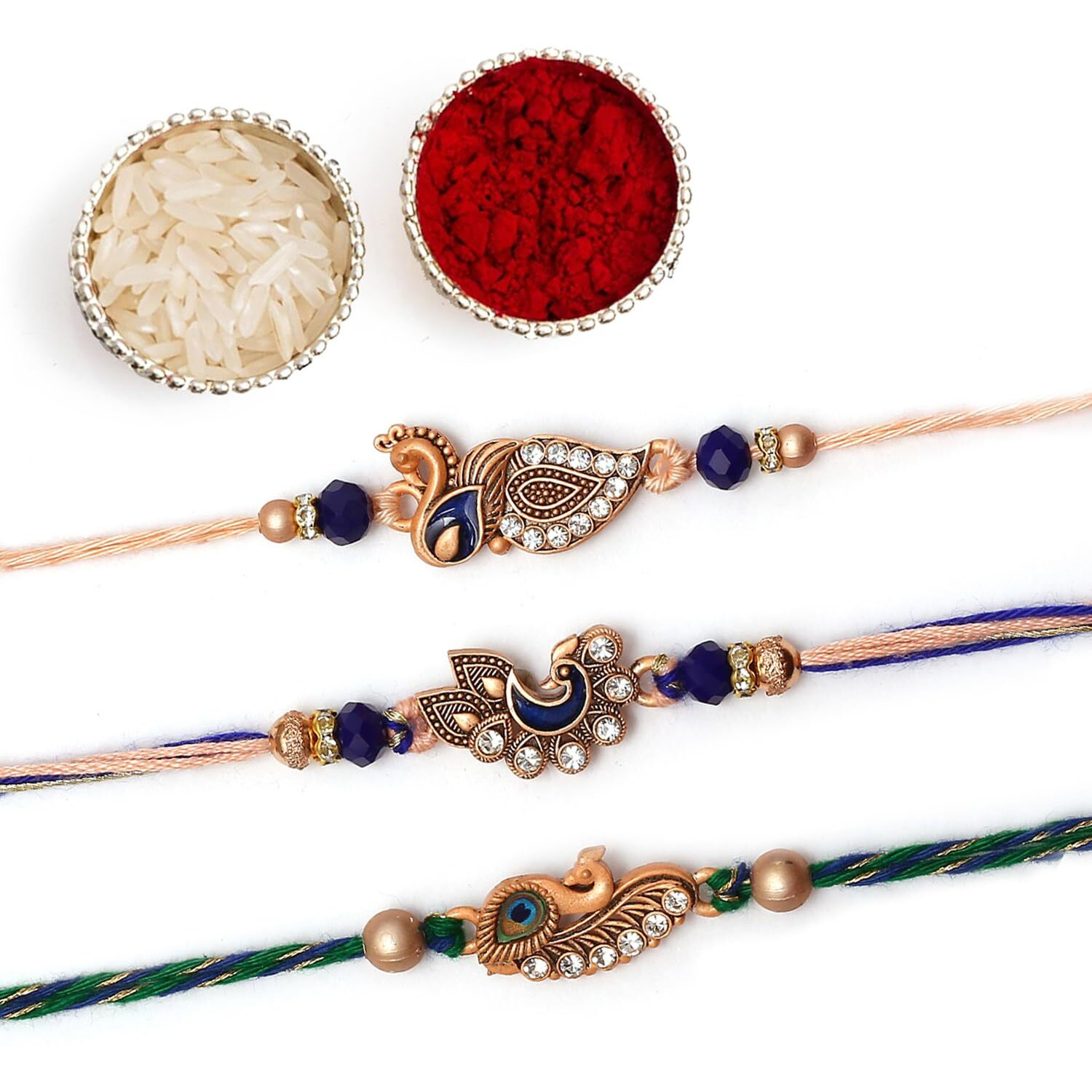 The Purple Tree Raksha Bandhan Gift Combo With Rakhi And Premium Milk Chocolates | 3 Pc Meenakari Peacock Rakhis For Brother With Chocolate, Roli Chawal And Card | Rakshabandhan Gift Hamper For Bhai