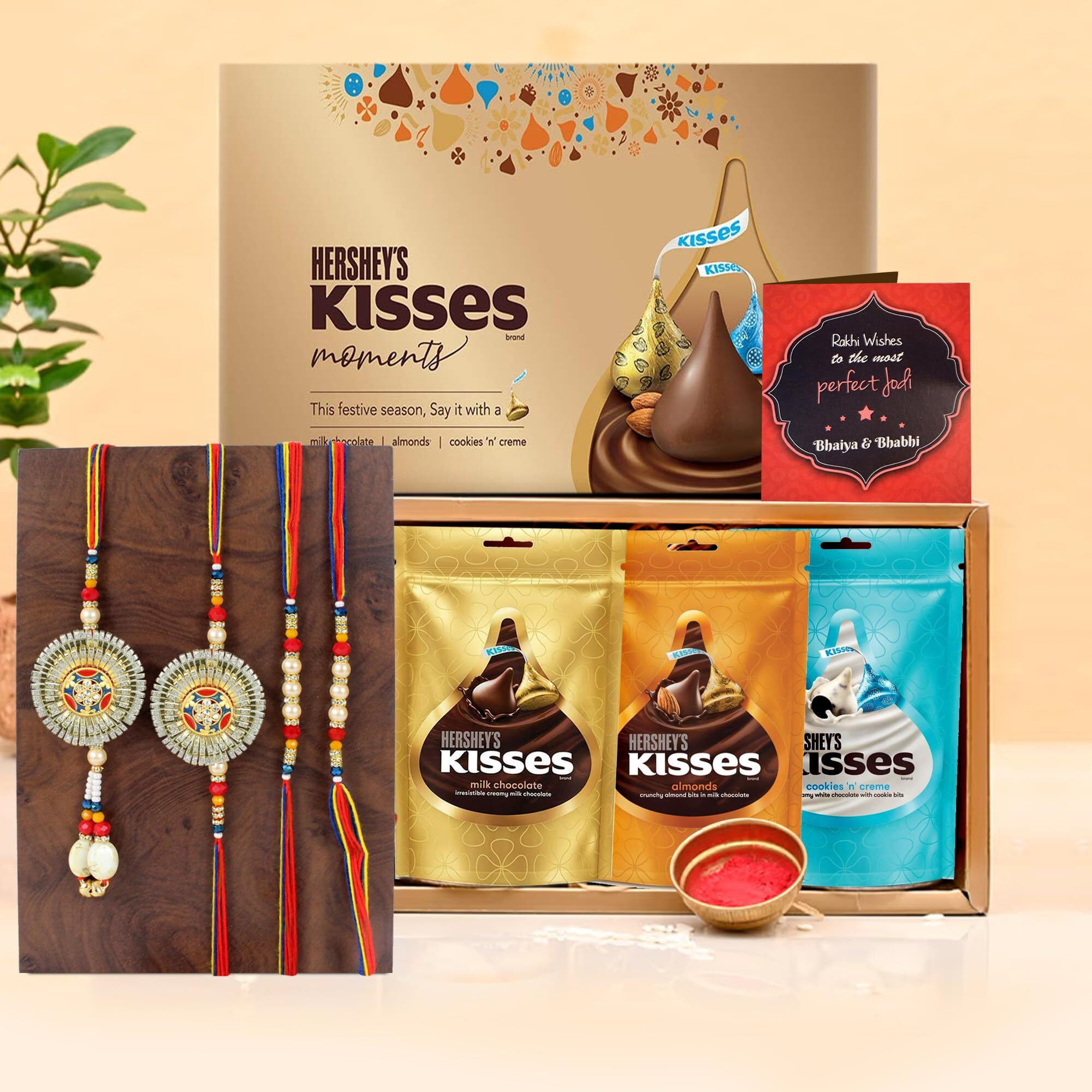 Tied Ribbons Rakhi For Brother And Bhabhi Kids With Chocolate Gift Hamper - Premium Family Rakhi Set Of 4 For Bhaiya Bhabhi Kids With Chocolates Box Card And Tikka - Couple Set