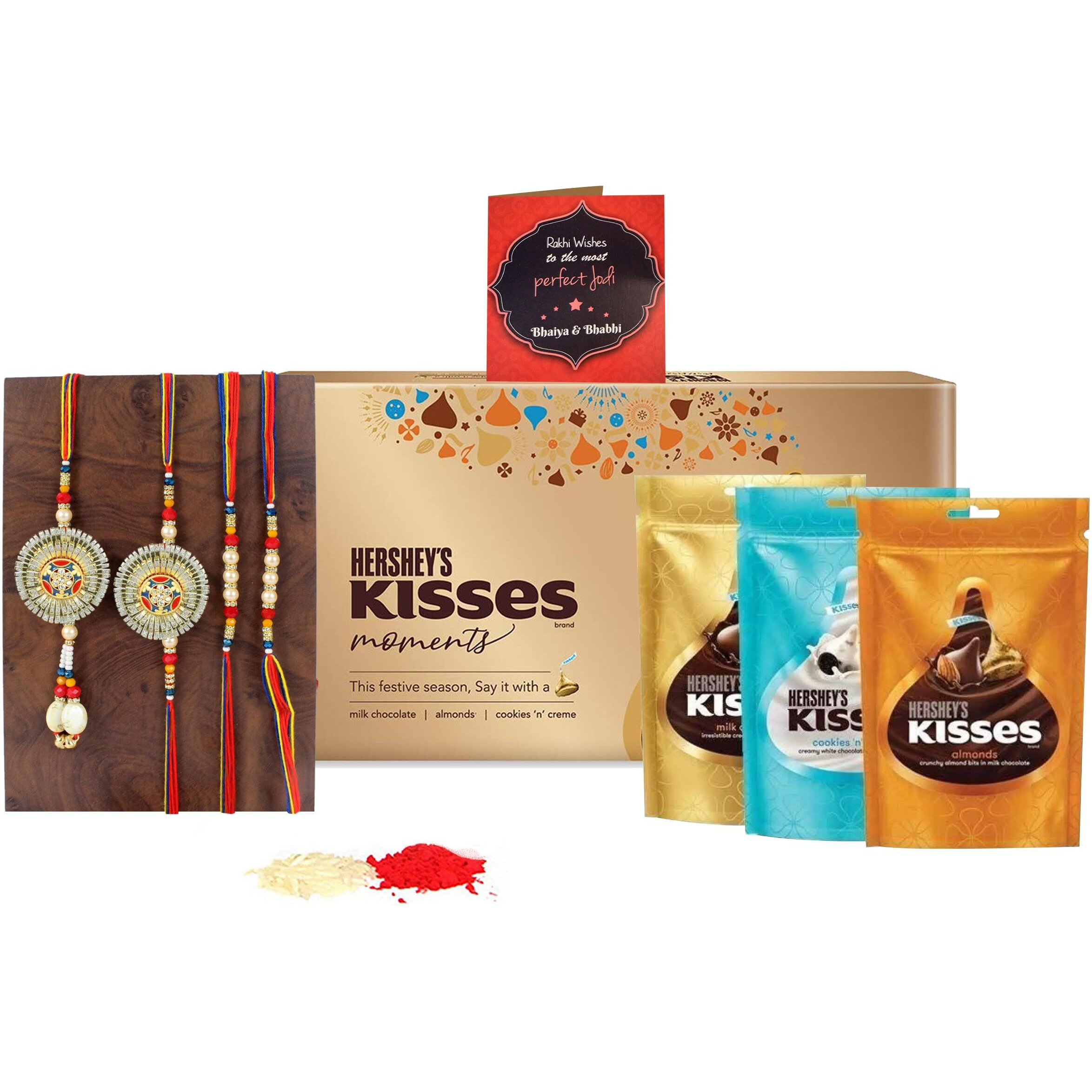 Tied Ribbons Rakhi For Brother And Bhabhi Kids With Chocolate Gift Hamper - Premium Family Rakhi Set Of 4 For Bhaiya Bhabhi Kids With Chocolates Box Card And Tikka - Couple Set