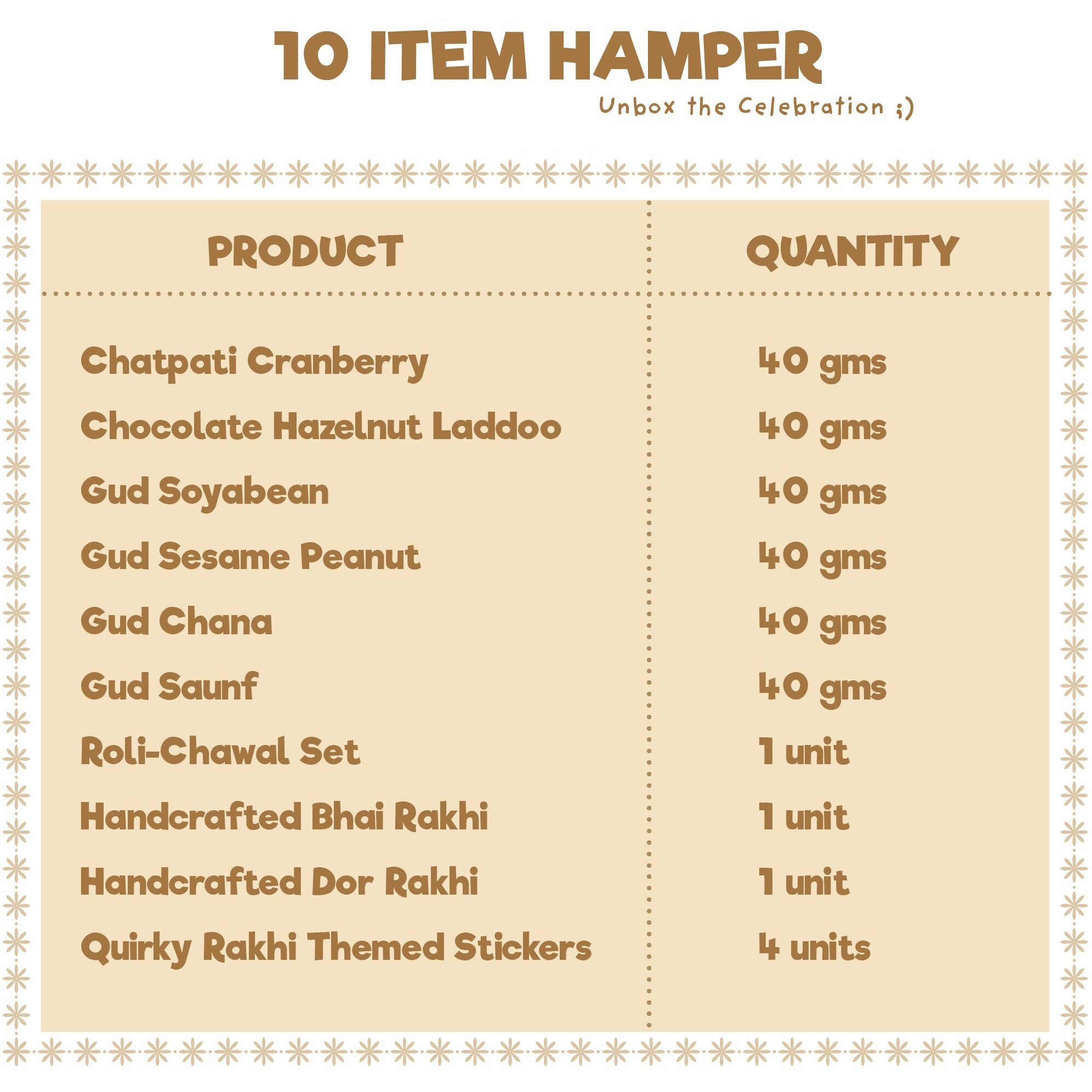 Healthy Treat Anmol Rishta Rakhi Gift Hamper | 9 Item Rakhi Hamper For Brother | Roasted Sweet Snacks, Berries, Hazelnut Dry-Fruit Laddoos, A Pair Of Rakhii, Roli Chawal, Stickers | Rakhi Set For Brother