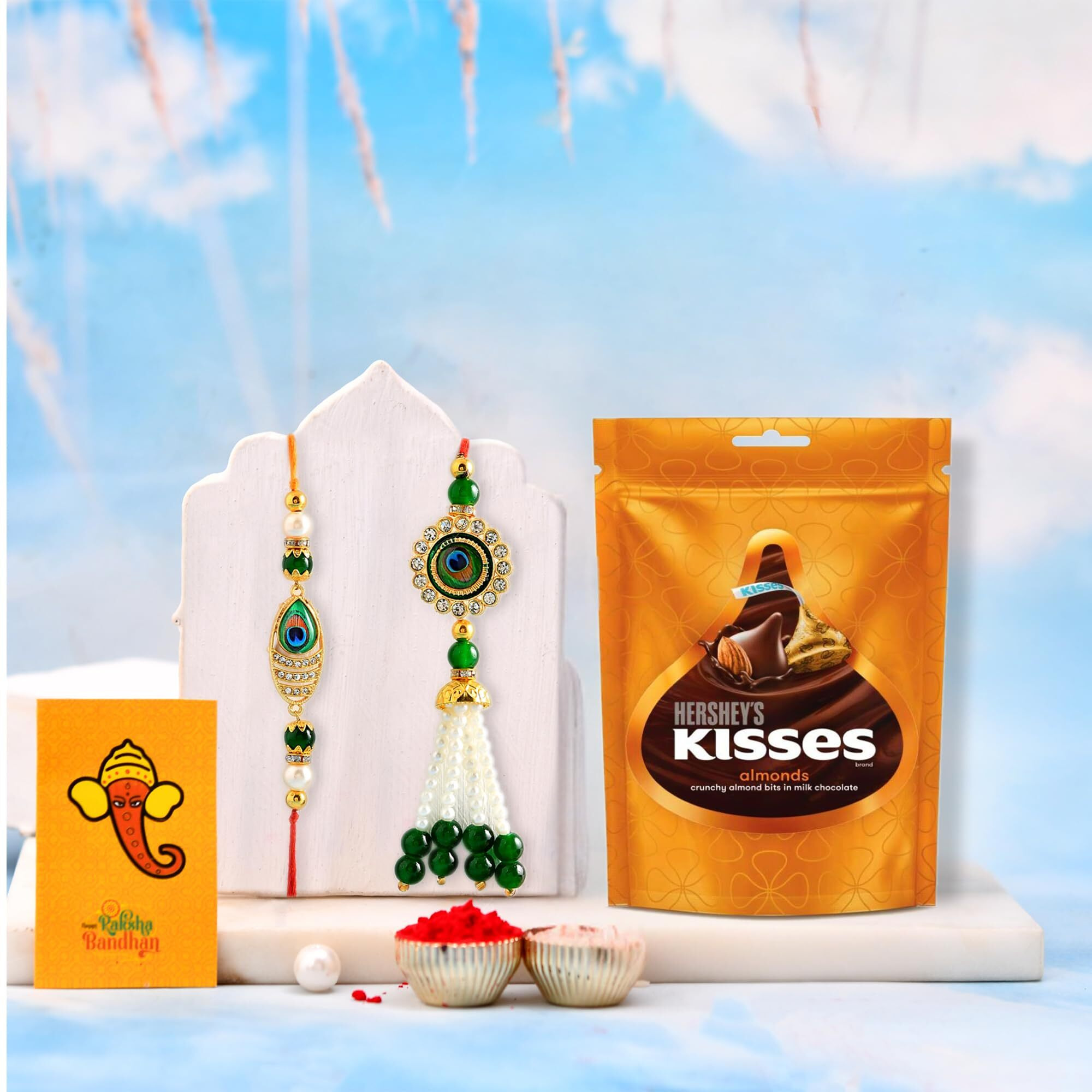 Craftvatika Rakhi For Brother And Bhabhi With Chocolate Gift Combo, Couple Bhaiya Bhabhi Pair Rakhi Set, Premium Designer Rakhi With Chocolates, Rakhi Set Of 2, Rakhis For Rakshabandhan