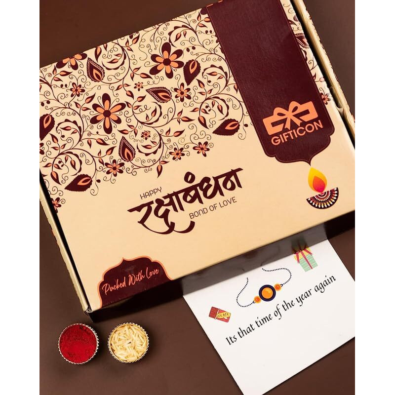 Gifticon Rakhi With Chocolate For Brother - Gift Combo Set 3 Rakhi With Roli Chawal, 1 Celebration, Greeting Card, Rakshabandhan Gift Box - 3 Rakhi Set Gift Hamper Gift Box | Ib2