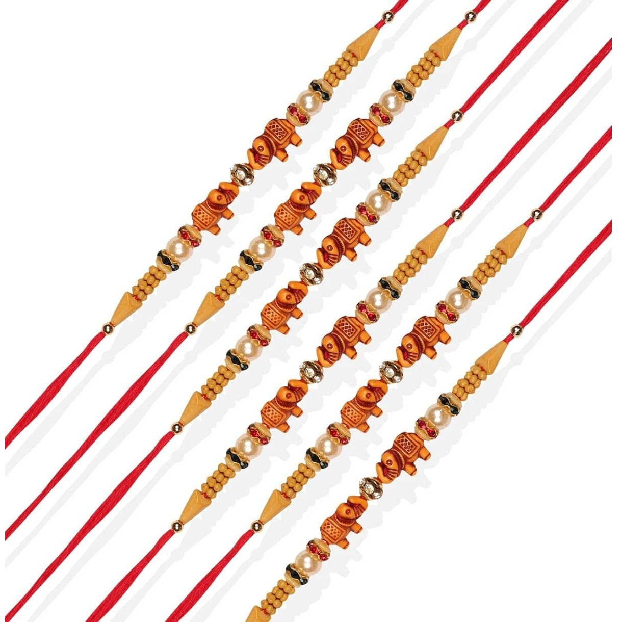 Accessher Elephant Design Rakhi Set For Brother Pack Of 6 Kids Rakhi With Peacock Pooja Thali, Roli Kumkum And Happy Raksha Bandhan Card