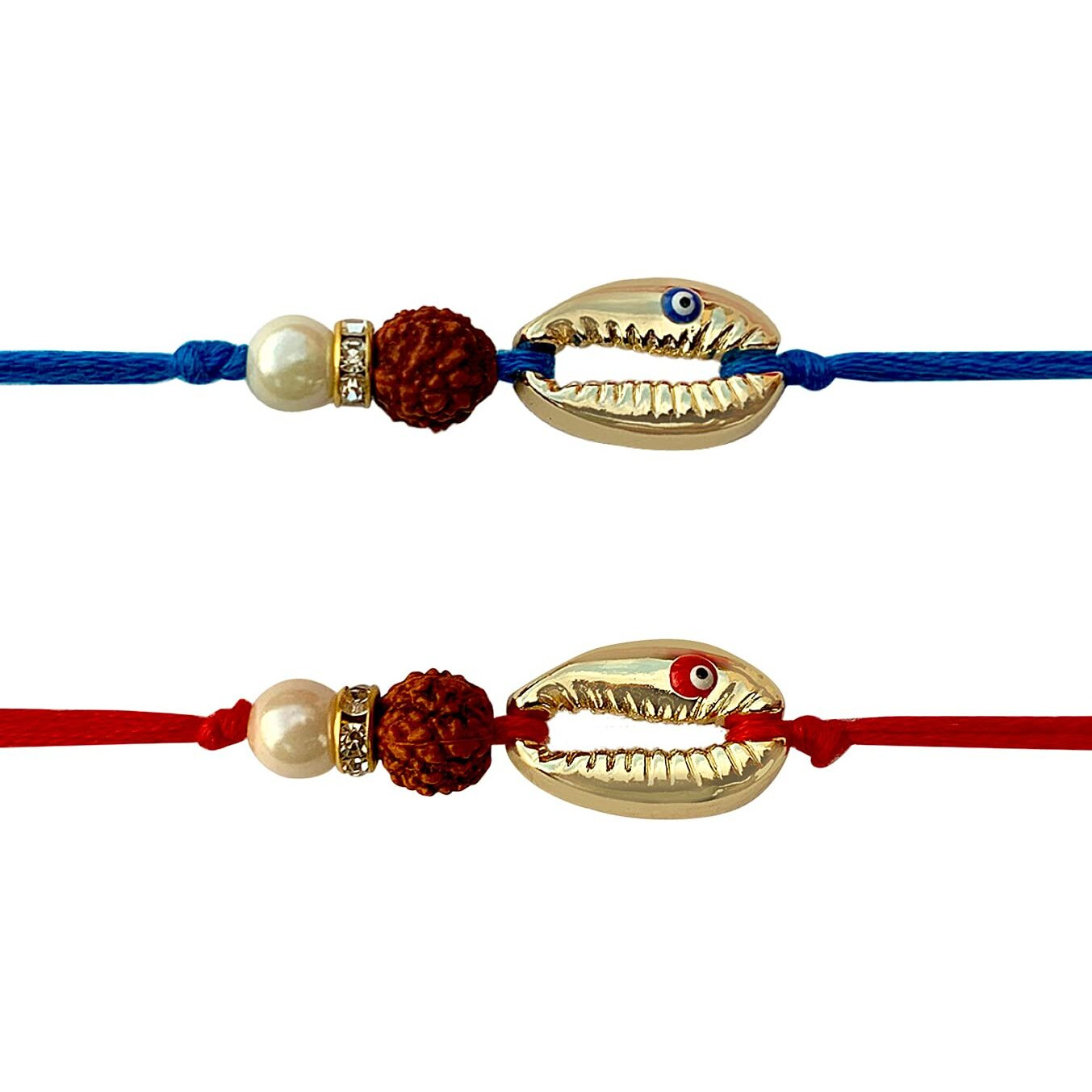 Fure Combo Of Blue & Red Cowrie Shell Rakhis For Brother (Roli-Chawal Included)