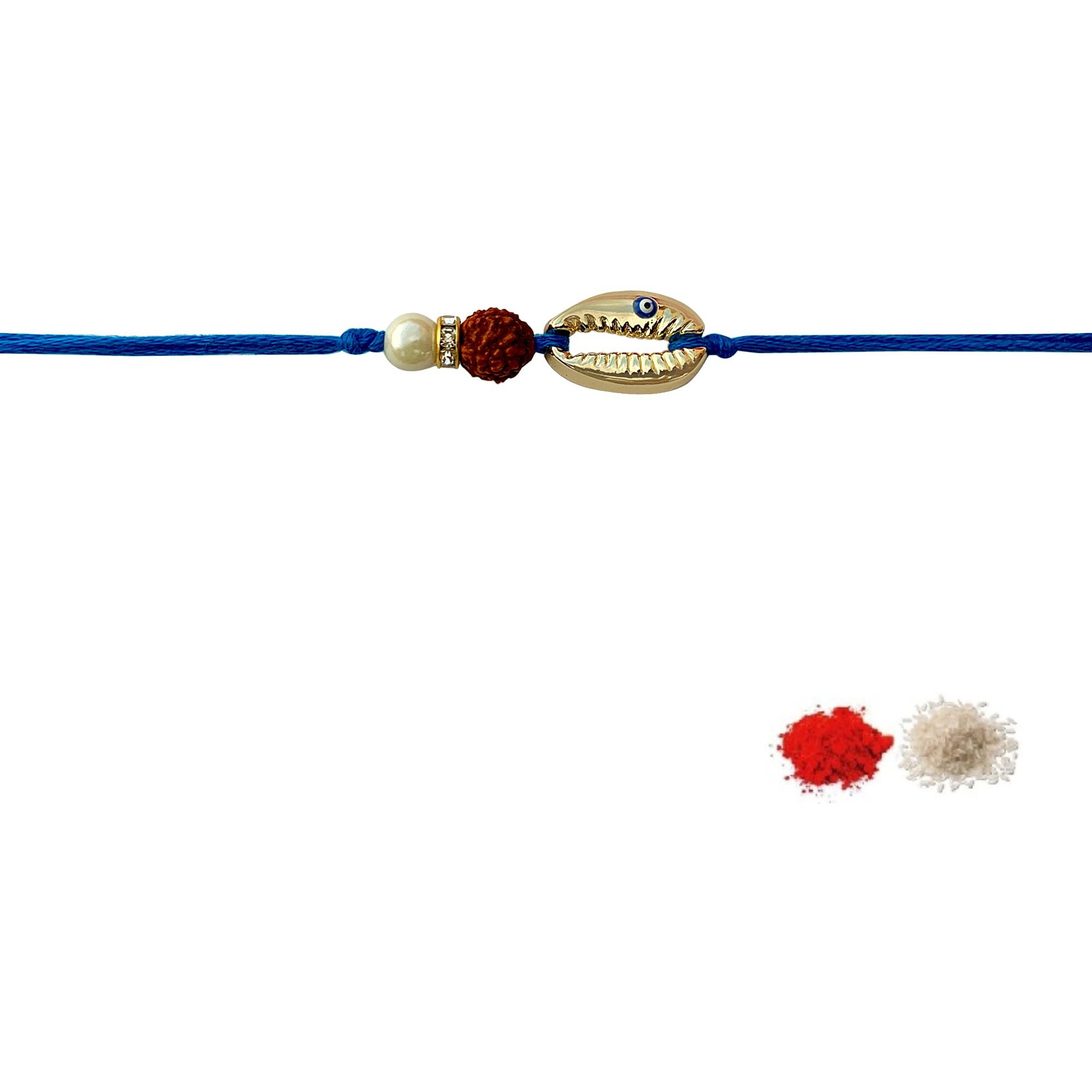 Fure Combo Of Blue & Red Cowrie Shell Rakhis For Brother (Roli-Chawal Included)