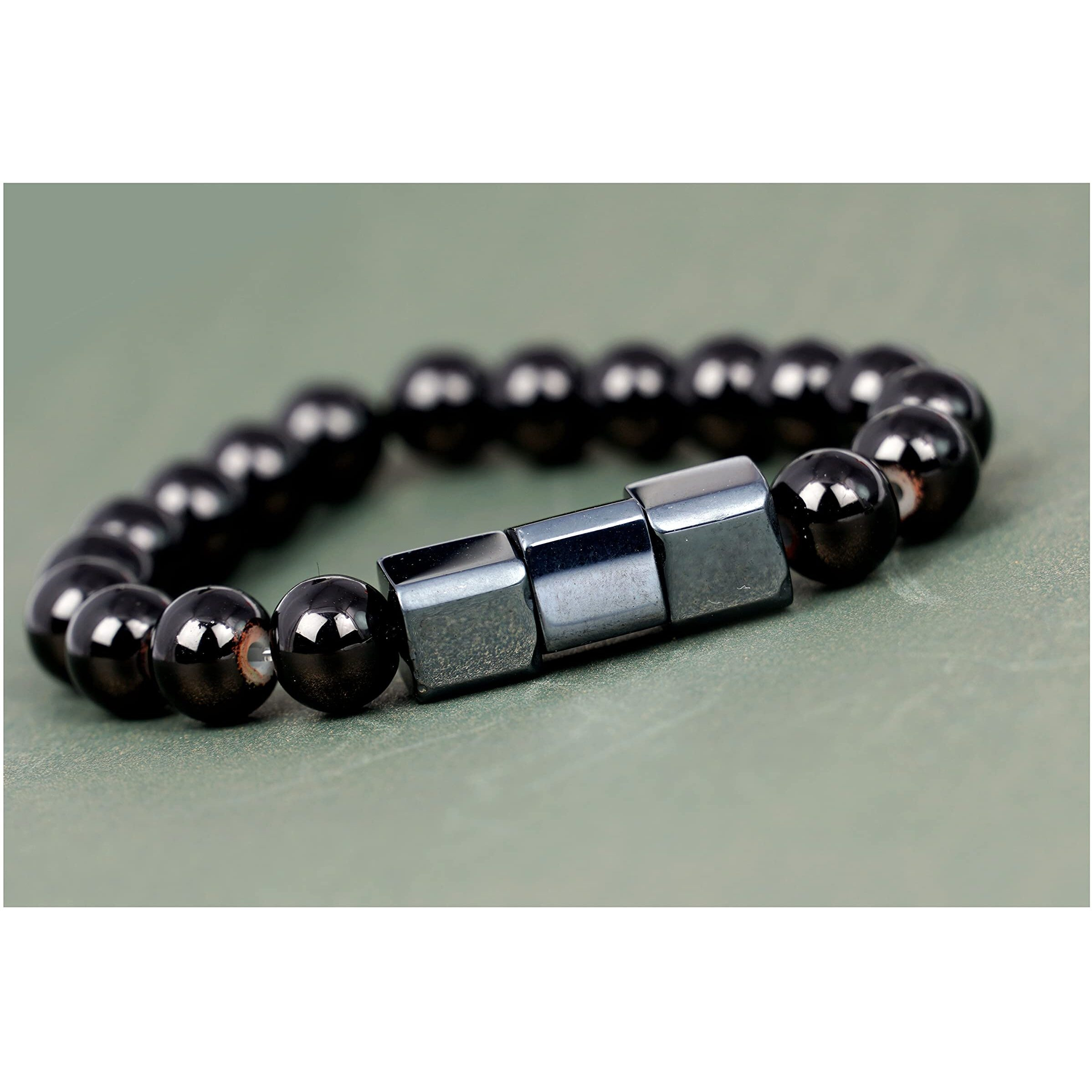 Jfl Unisex Adult - Jewellery For Less Combo Of Black Beaded With Gun Metal Bead Handmade Stretchable Bracelet Rakhi For Couple,Valentine