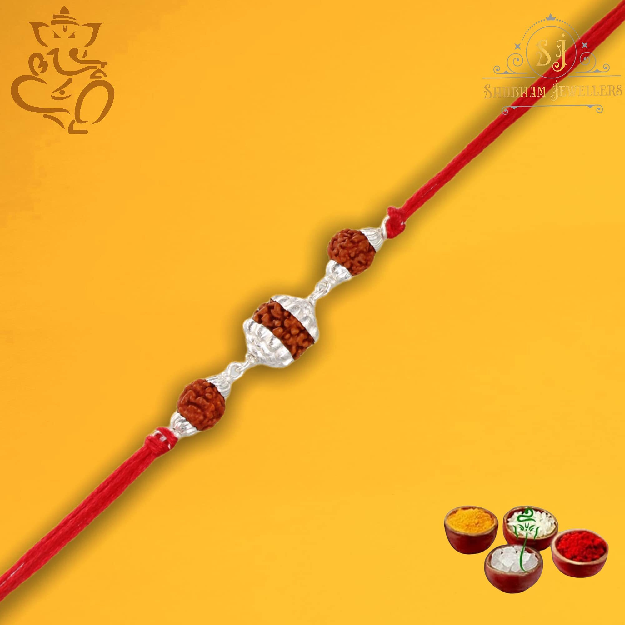 Sj Shubham Jewellers Pure 925 Sterling Silver Rakhi For Brother Charm Bracelet Raksha Bandhan With Pure Cotton Thread For Men, Boys, Rakhis Rudra3Gtcd1