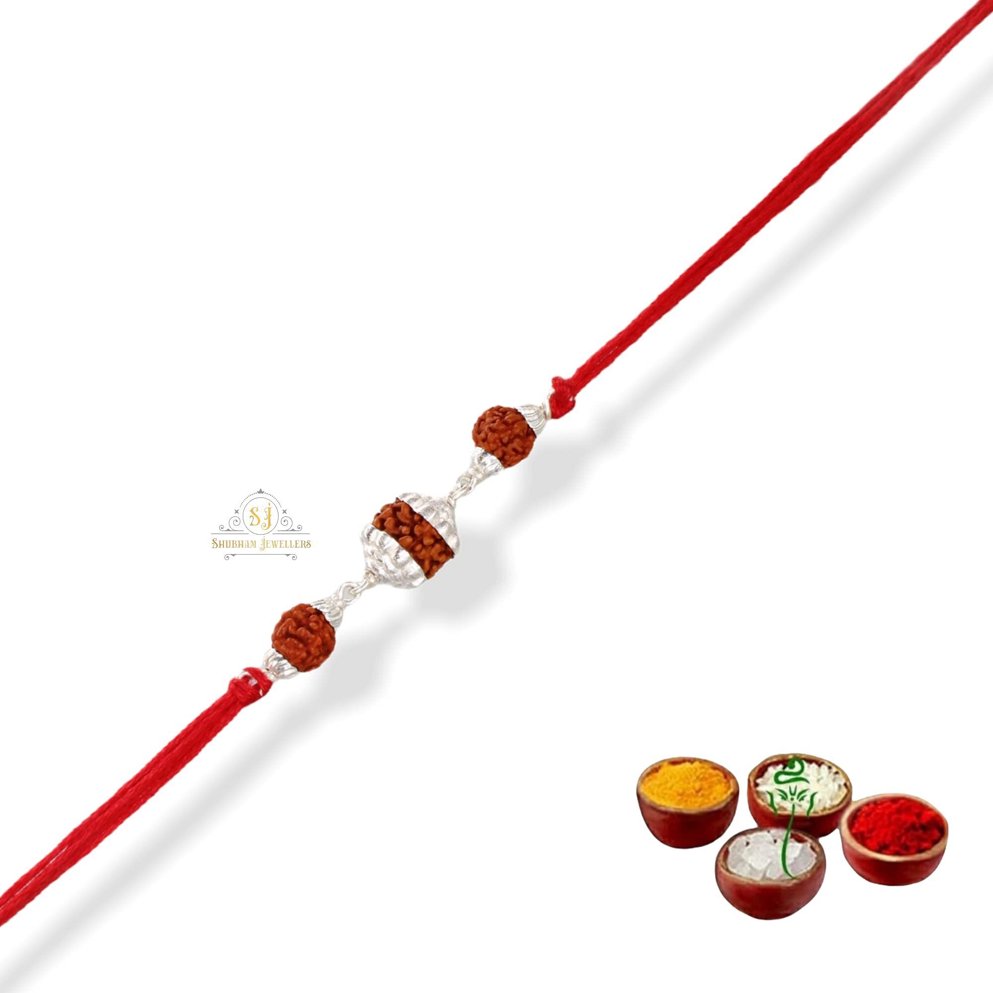 Sj Shubham Jewellers Pure 925 Sterling Silver Rakhi For Brother Charm Bracelet Raksha Bandhan With Pure Cotton Thread For Men, Boys, Rakhis Rudra3Gtcd1