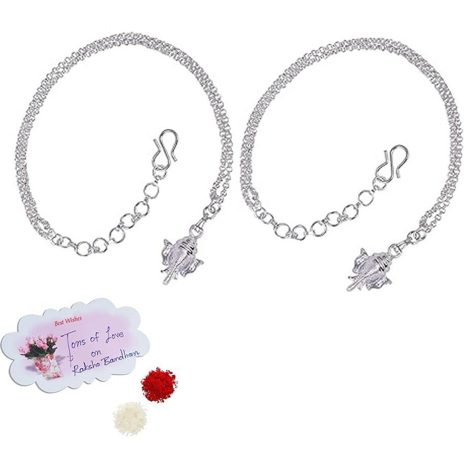 Jfl Unisex Adult - Jewellery For Less Combo Of One Gram Silver Plated Ganesha Bracelet Rakhi For Bhaiya Bhabhi,Valentine